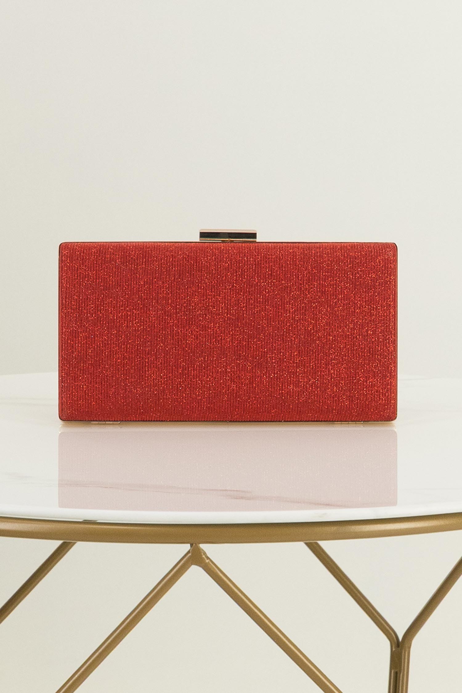 Geanta dama rosie tip clutch cu sclipici 2 - StarShinerS.ro