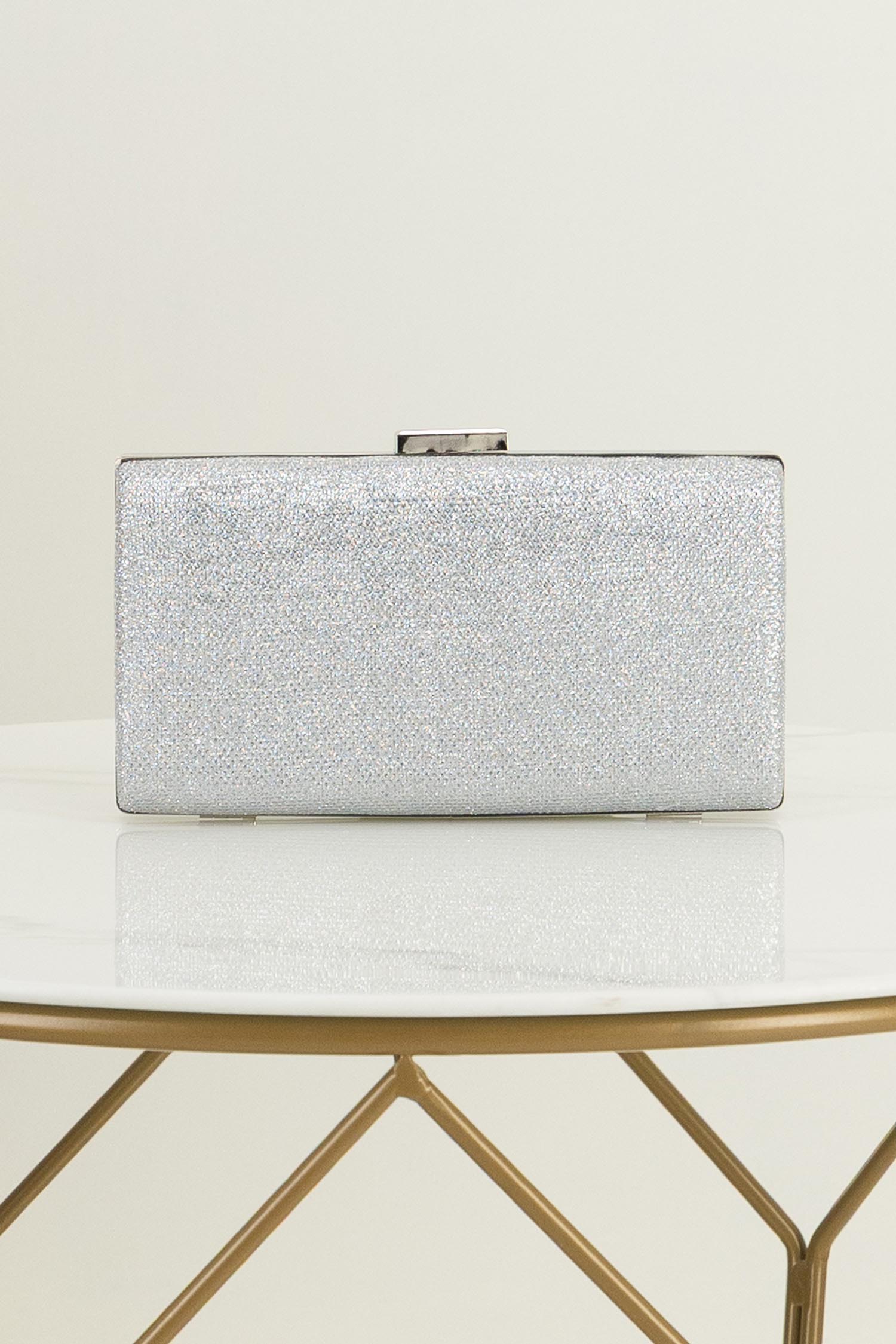 Geanta dama argintie tip clutch cu sclipici 3 - StarShinerS.ro