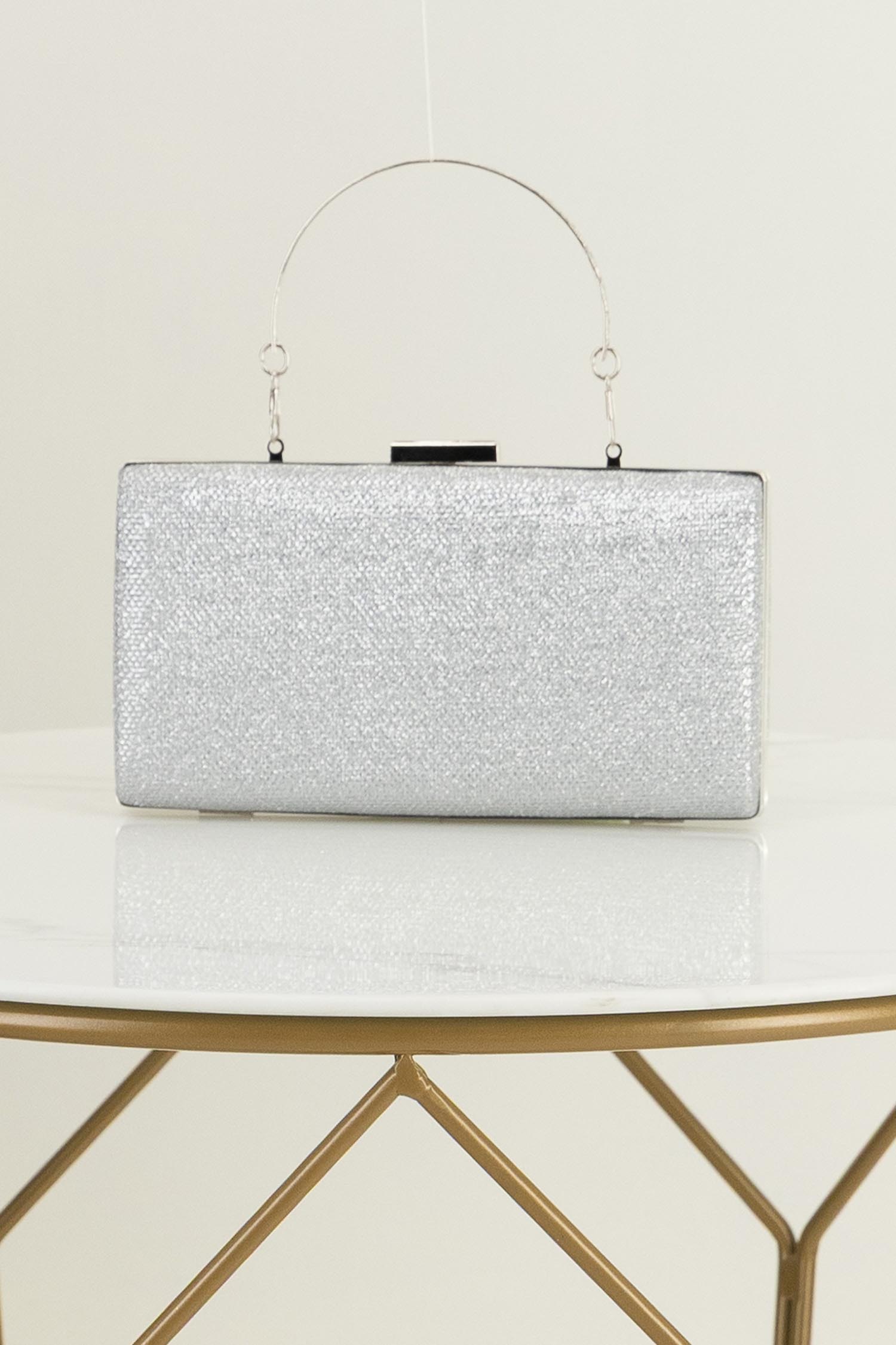 Geanta dama argintie tip clutch cu sclipici 2 - StarShinerS.ro