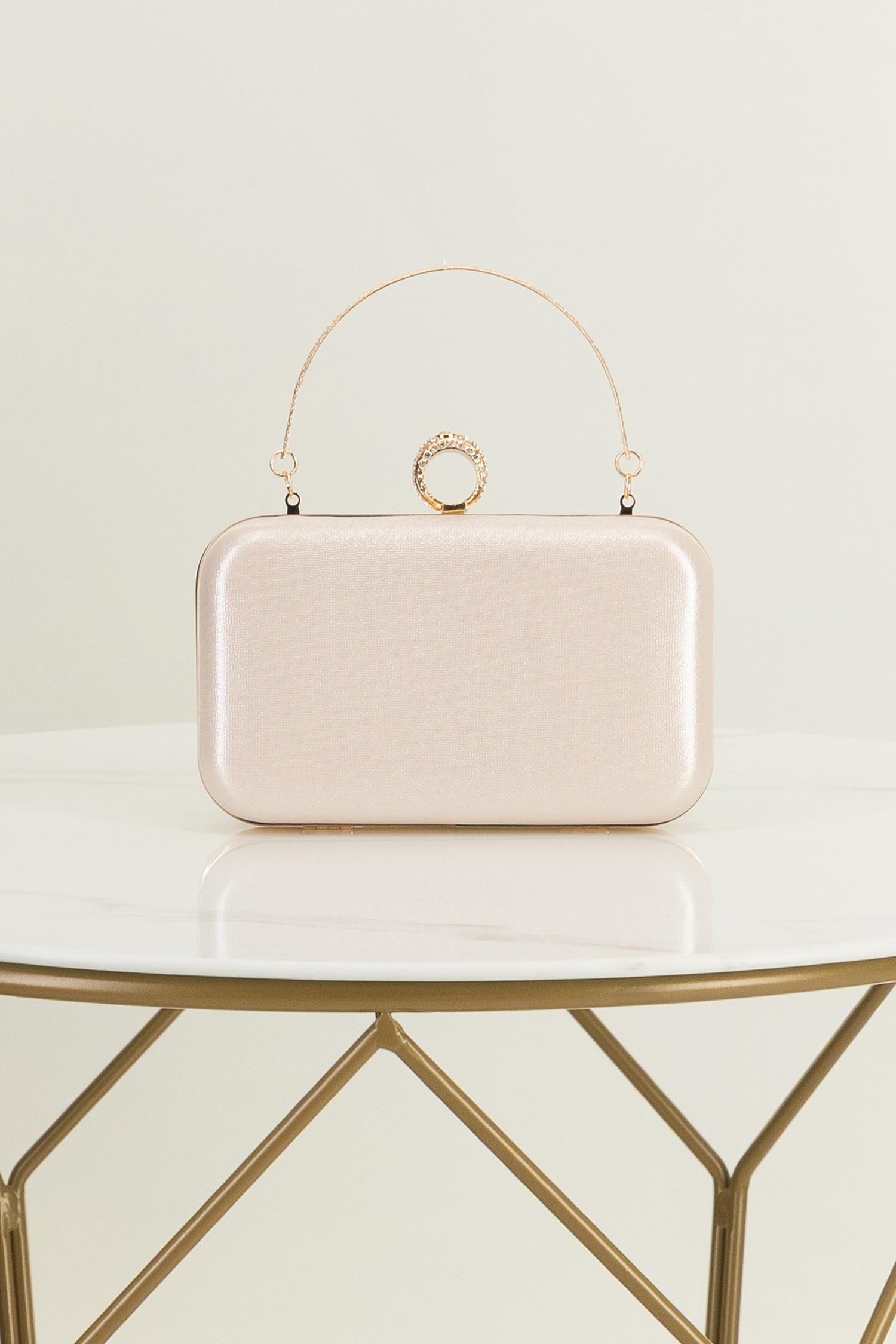 Geanta Dama tip clutch roz pudra cu sclipici fin si maner detasabil 2 - StarShinerS.ro