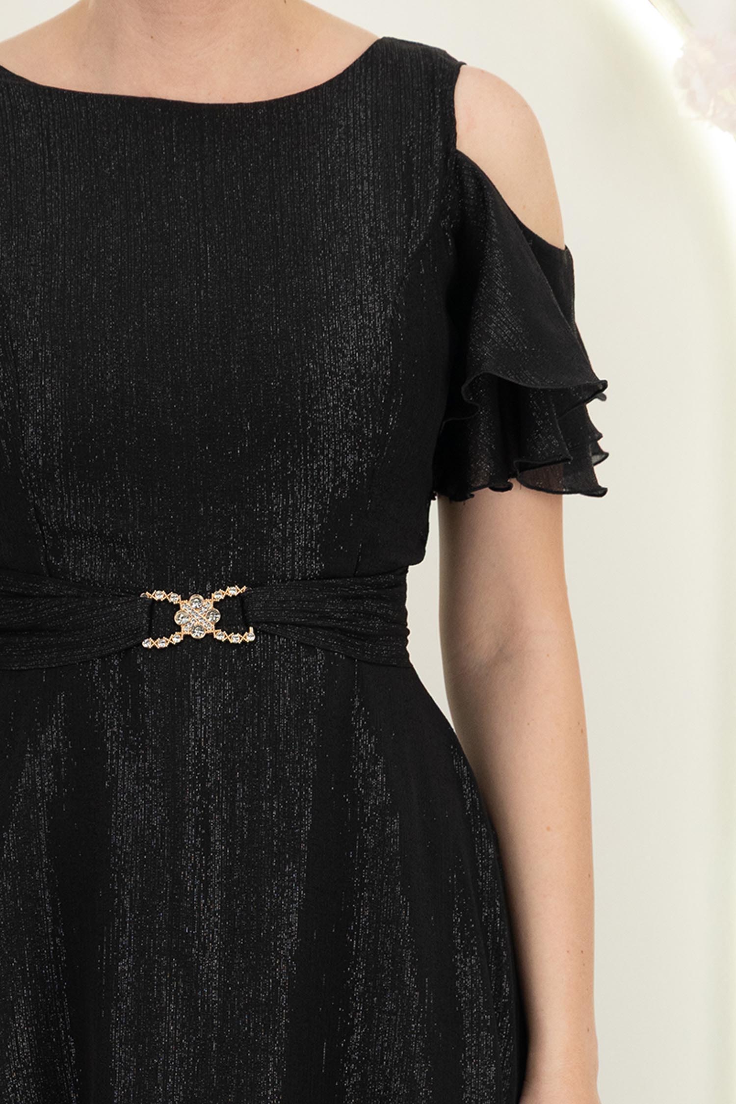 Rochie din voal cu fir lame neagra midi in clos - StarShinerS 4 - StarShinerS.ro