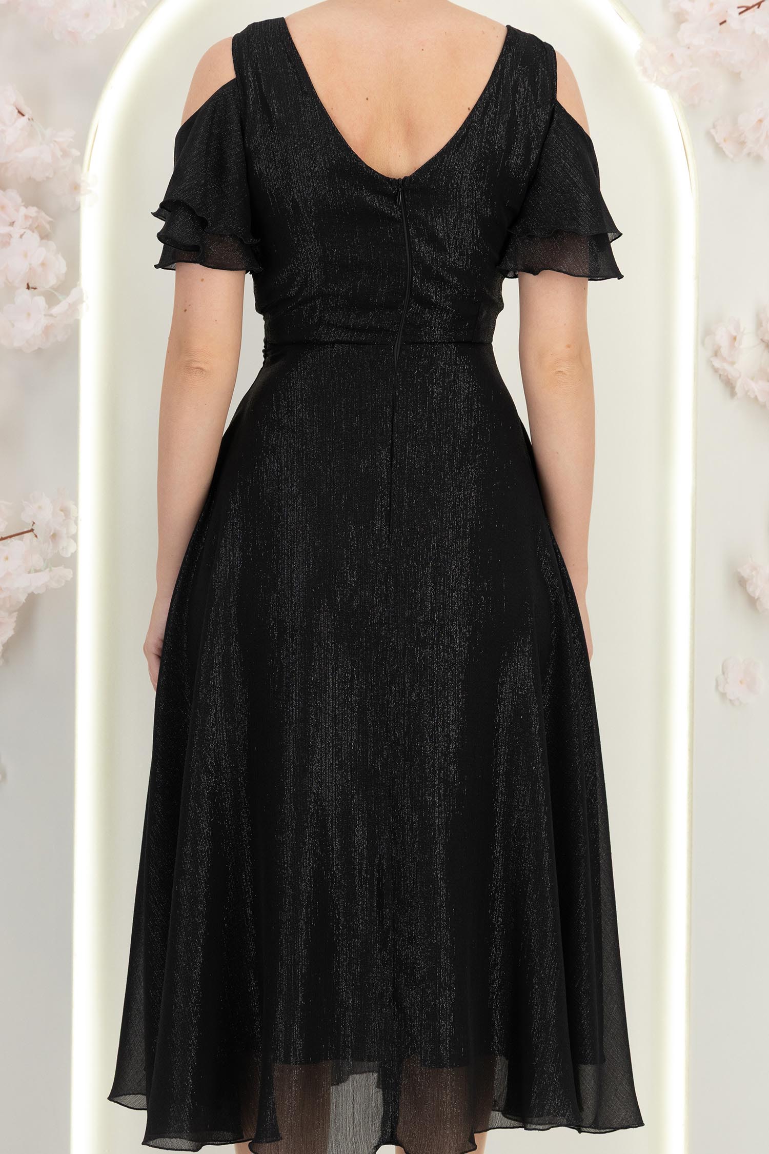 Rochie din voal cu fir lame neagra midi in clos - StarShinerS 6 - StarShinerS.ro