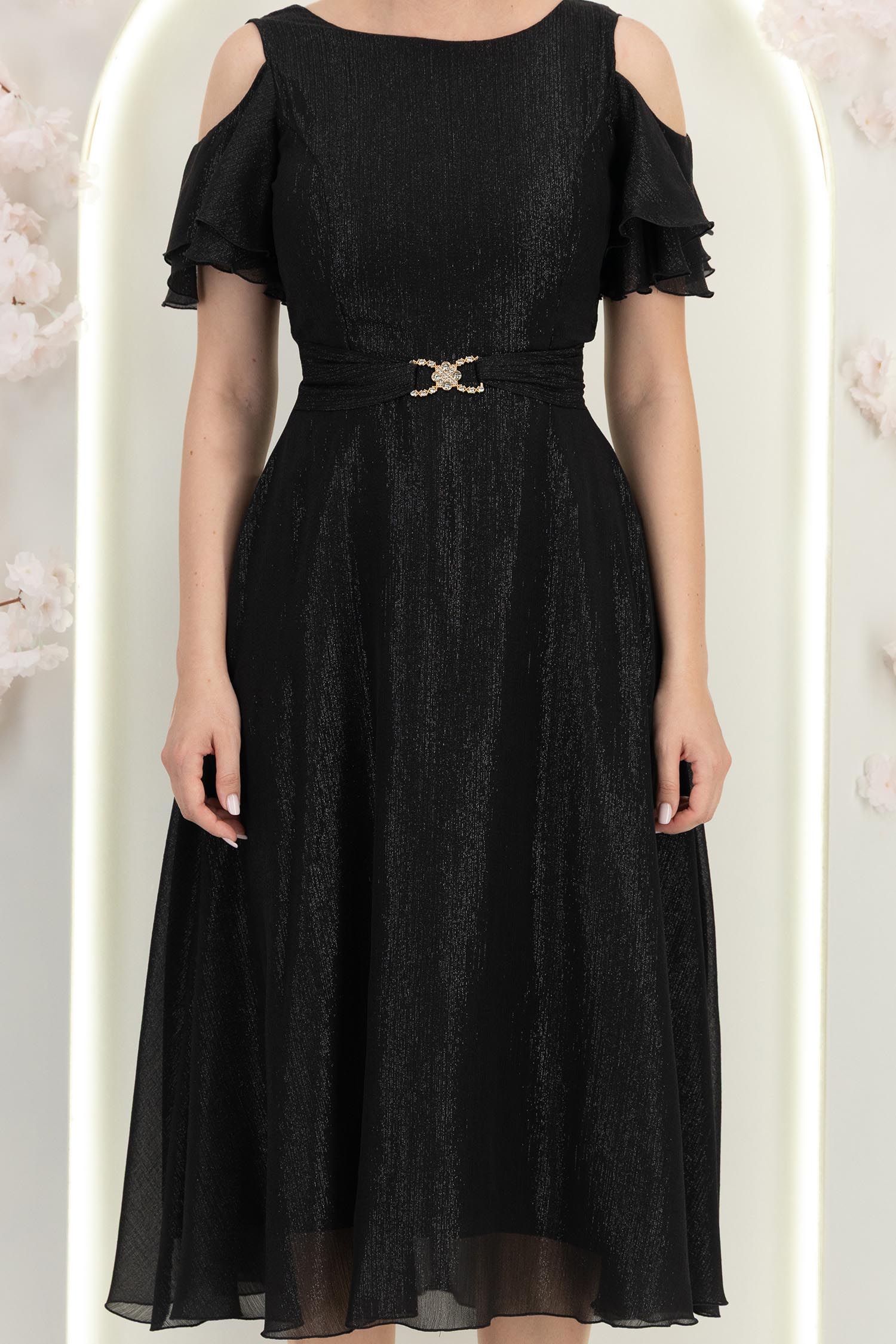 Rochie din voal cu fir lame neagra midi in clos - StarShinerS 5 - StarShinerS.ro
