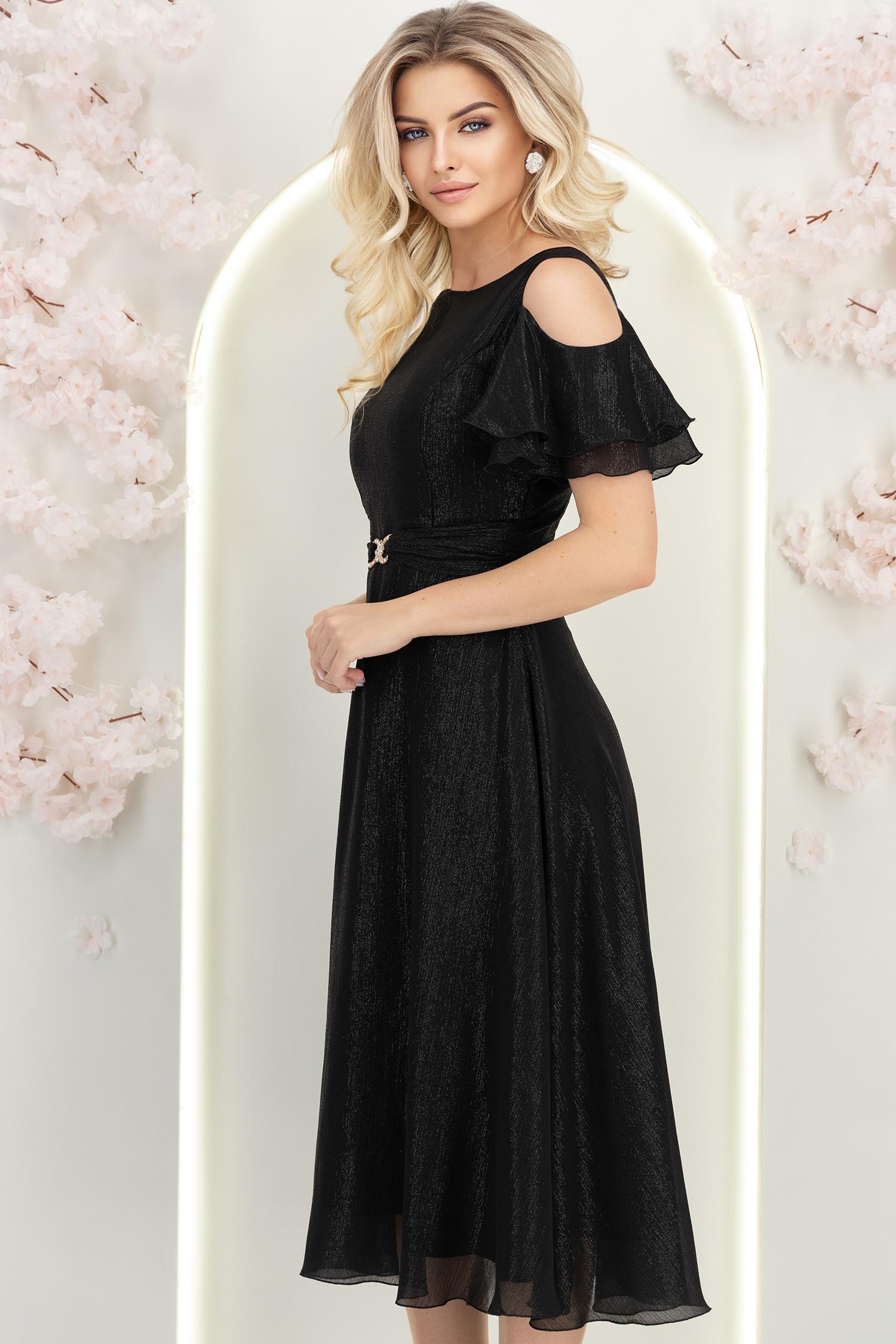 Rochie din voal cu fir lame neagra midi in clos - StarShinerS 2 - StarShinerS.ro