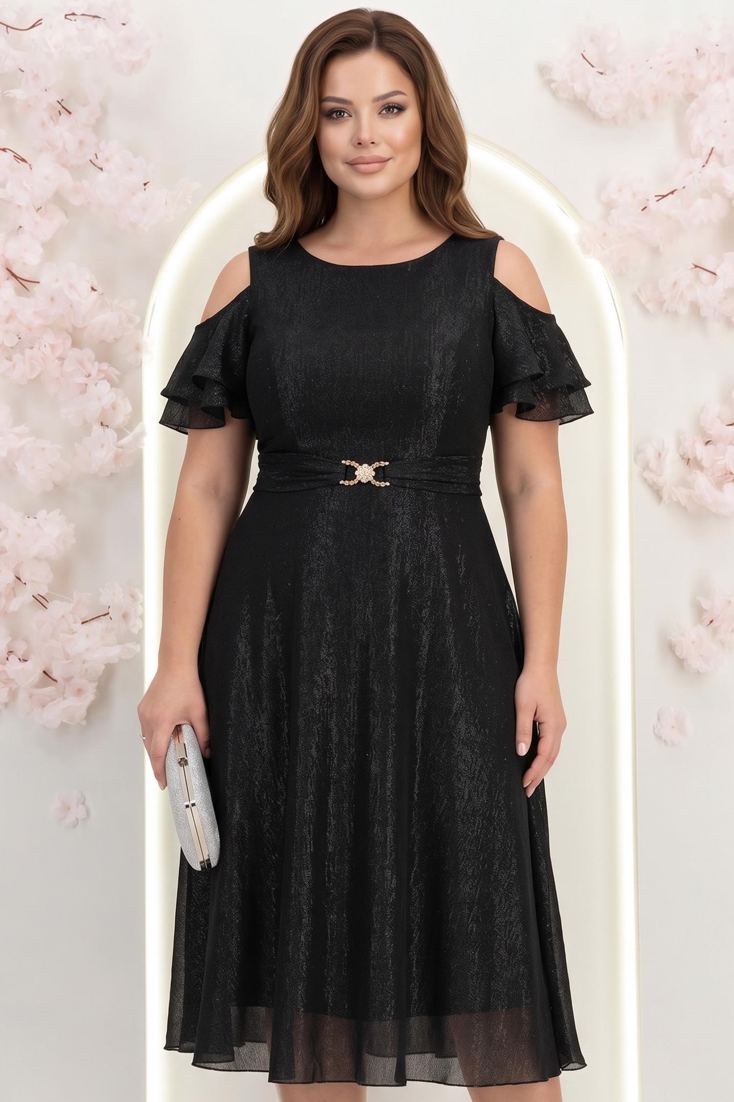 Rochie din voal cu fir lame neagra midi in clos - StarShinerS 1 - StarShinerS.ro
