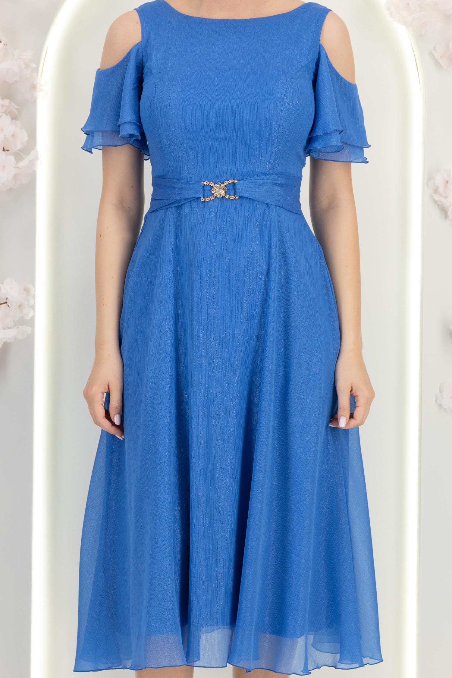 Rochie din voal cu fir lame albastru-deschis midi in clos - StarShinerS 6 - StarShinerS.ro