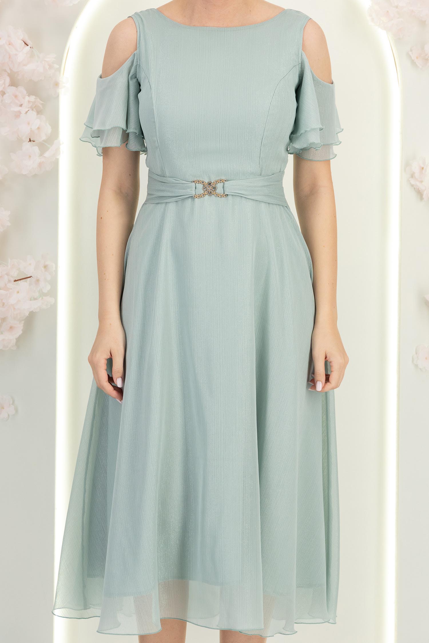 Rochie din voal cu fir lame mint midi in clos - StarShinerS 6 - StarShinerS.ro