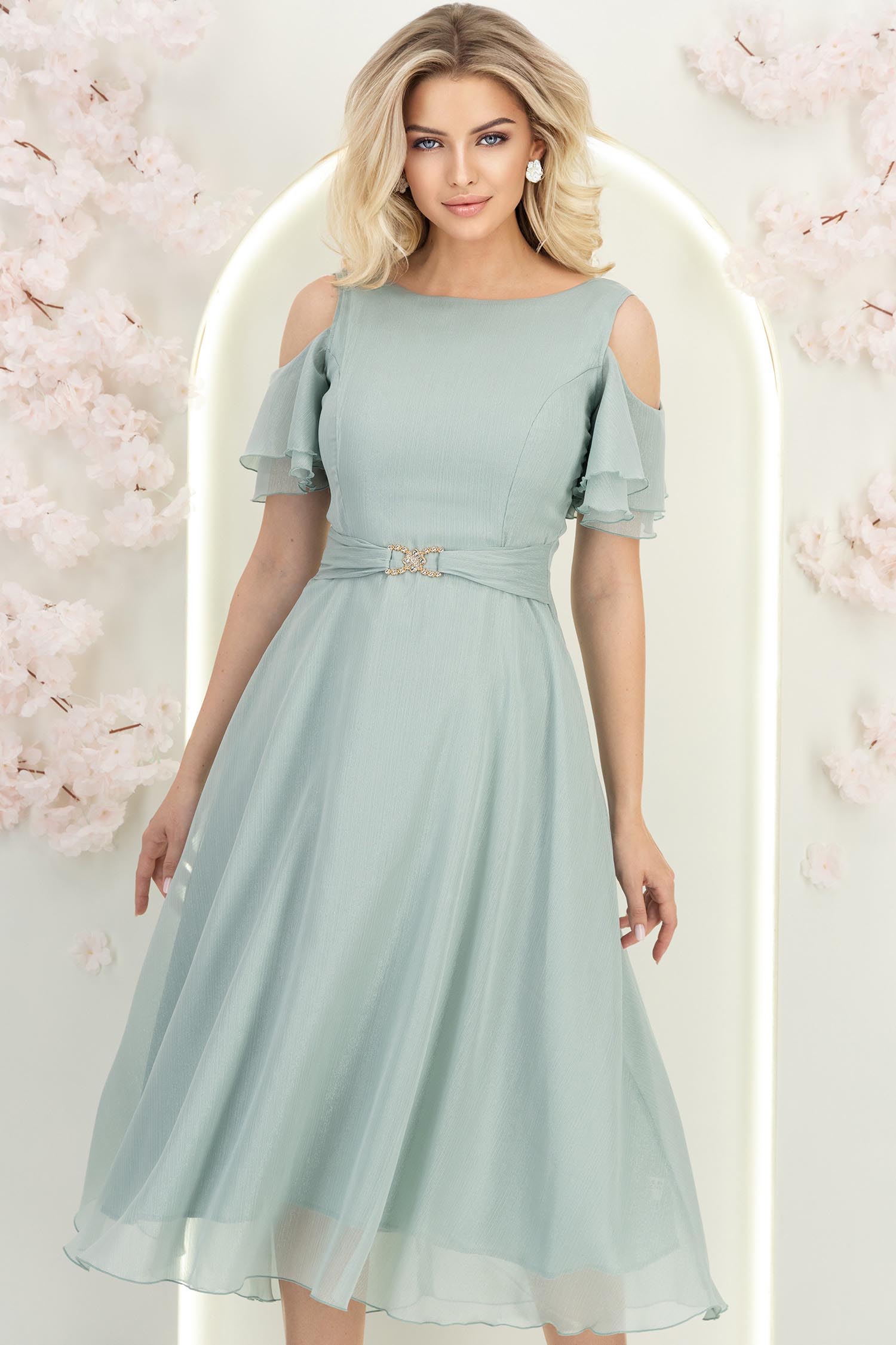 Rochie din voal cu fir lame mint midi in clos - StarShinerS 3 - StarShinerS.ro