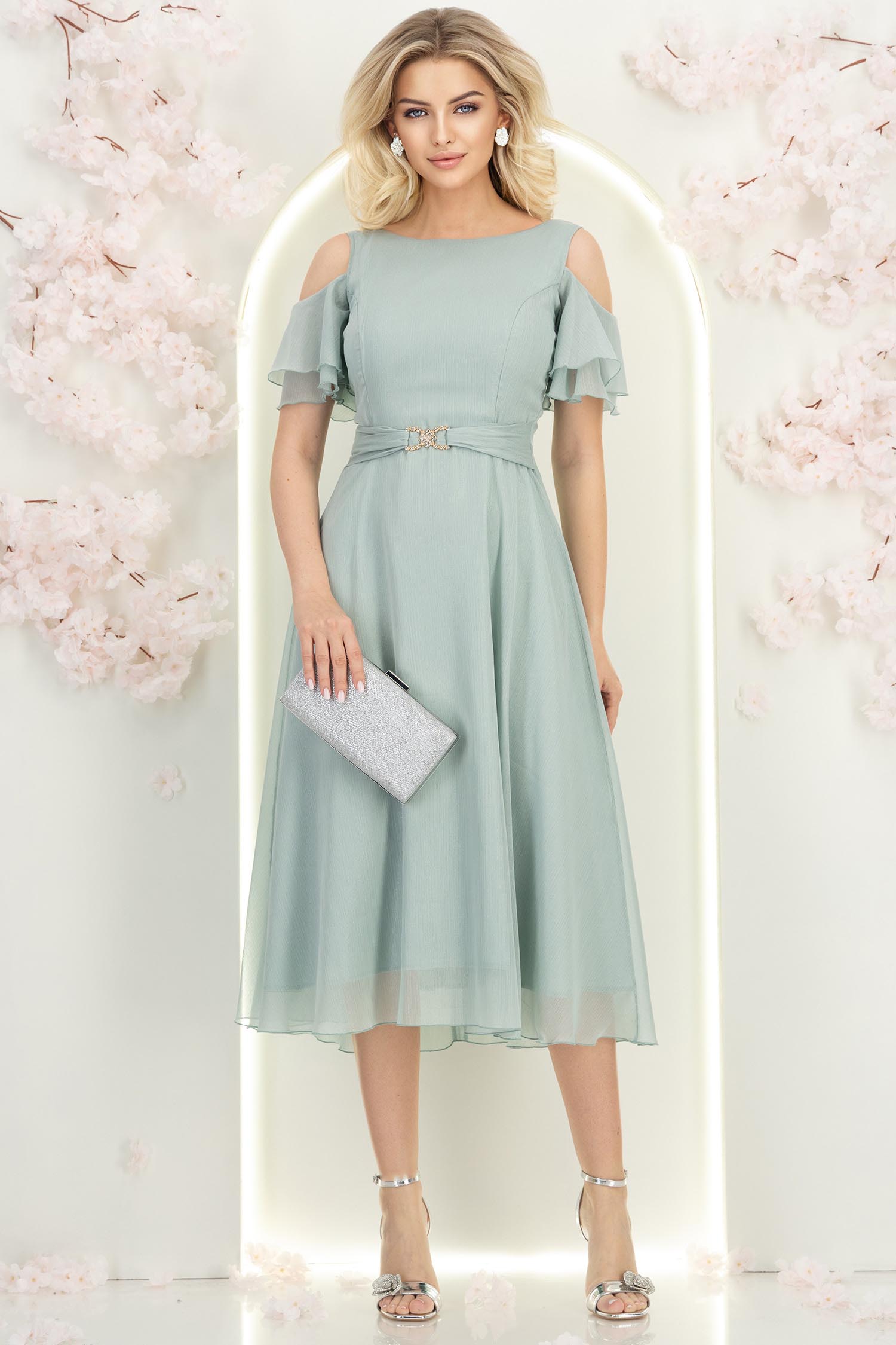 Rochie din voal cu fir lame mint midi in clos - StarShinerS 4 - StarShinerS.ro