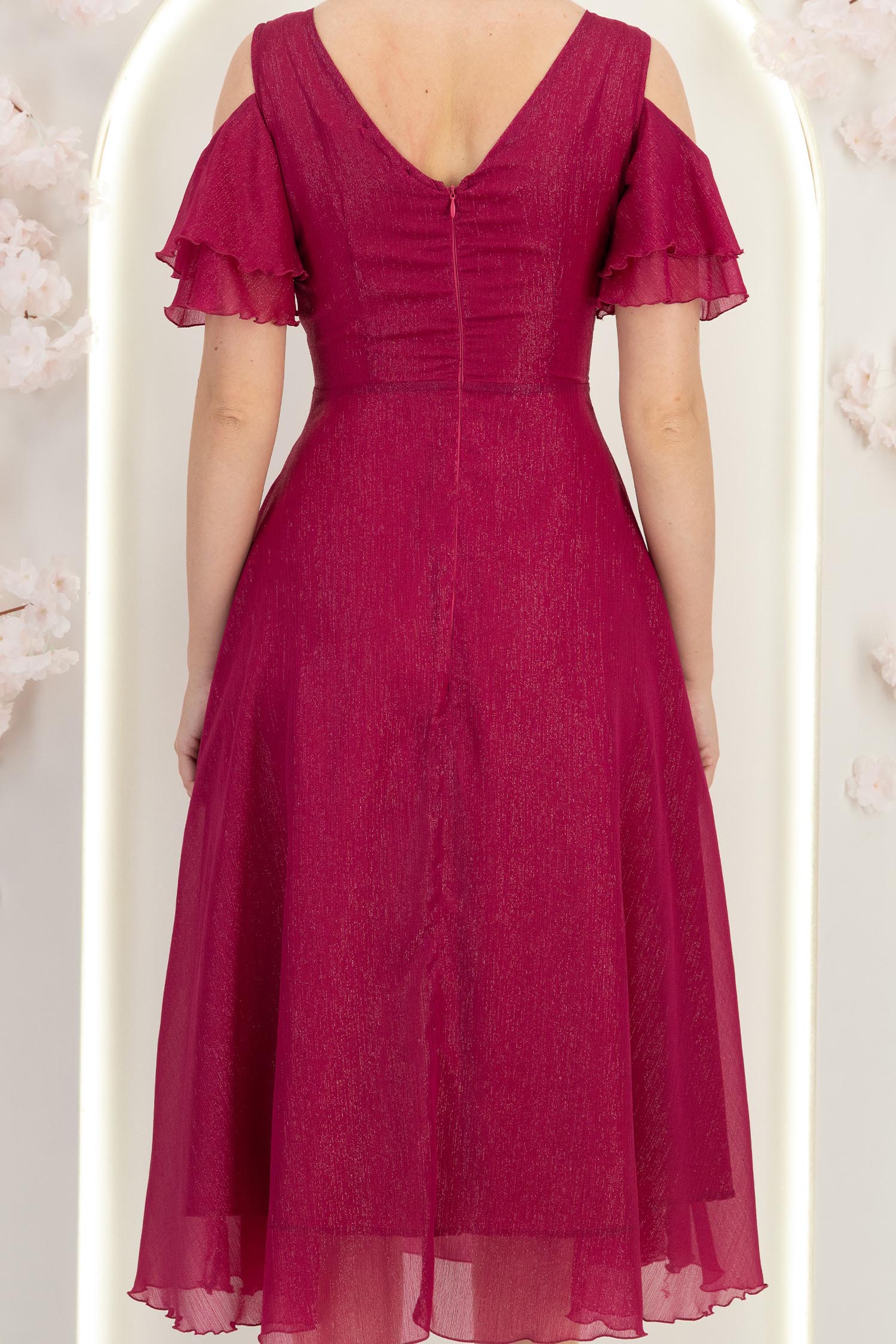 Rochie din voal cu fir lame zmeura midi in clos - StarShinerS 6 - StarShinerS.ro
