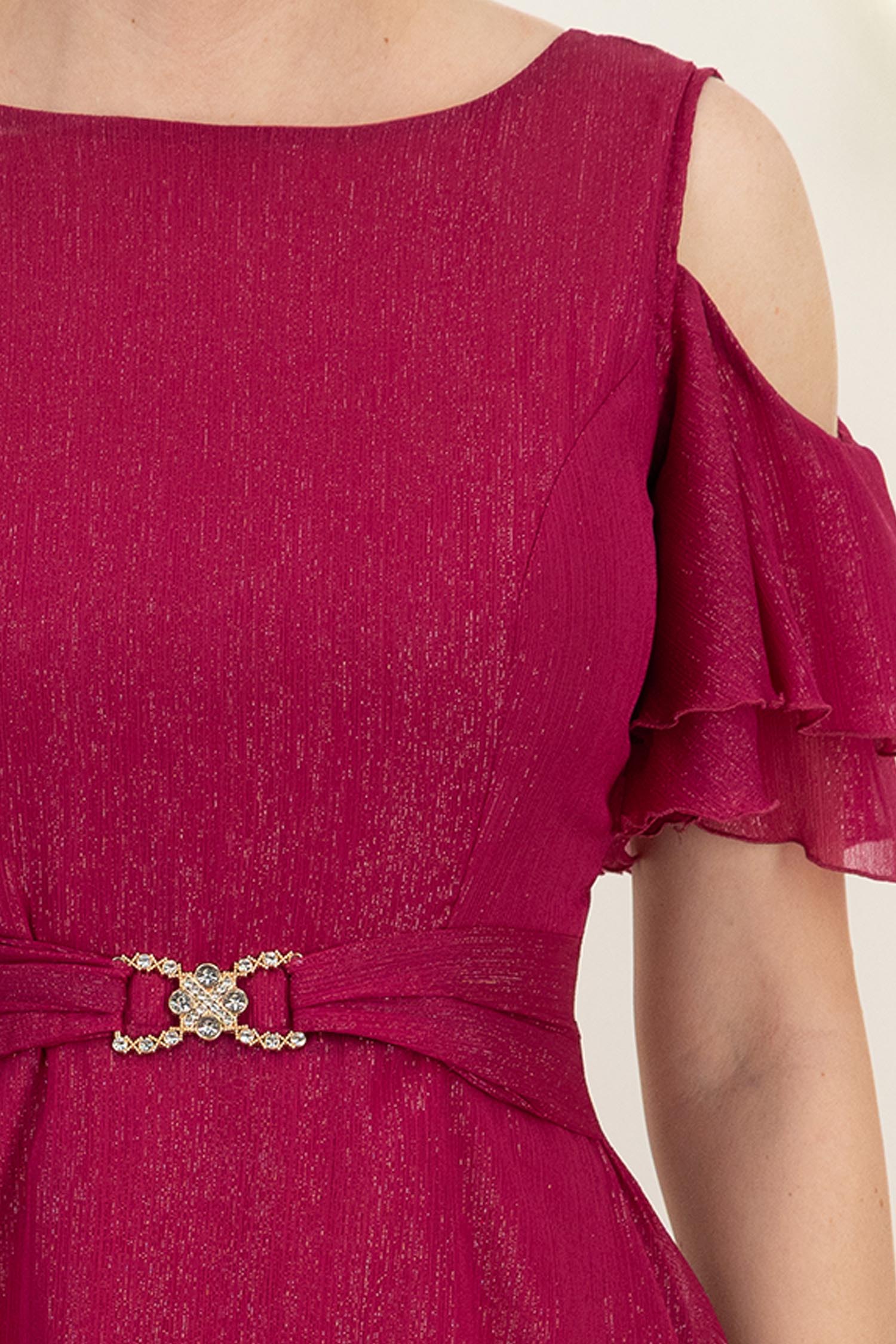 Rochie din voal cu fir lame zmeura midi in clos - StarShinerS 4 - StarShinerS.ro