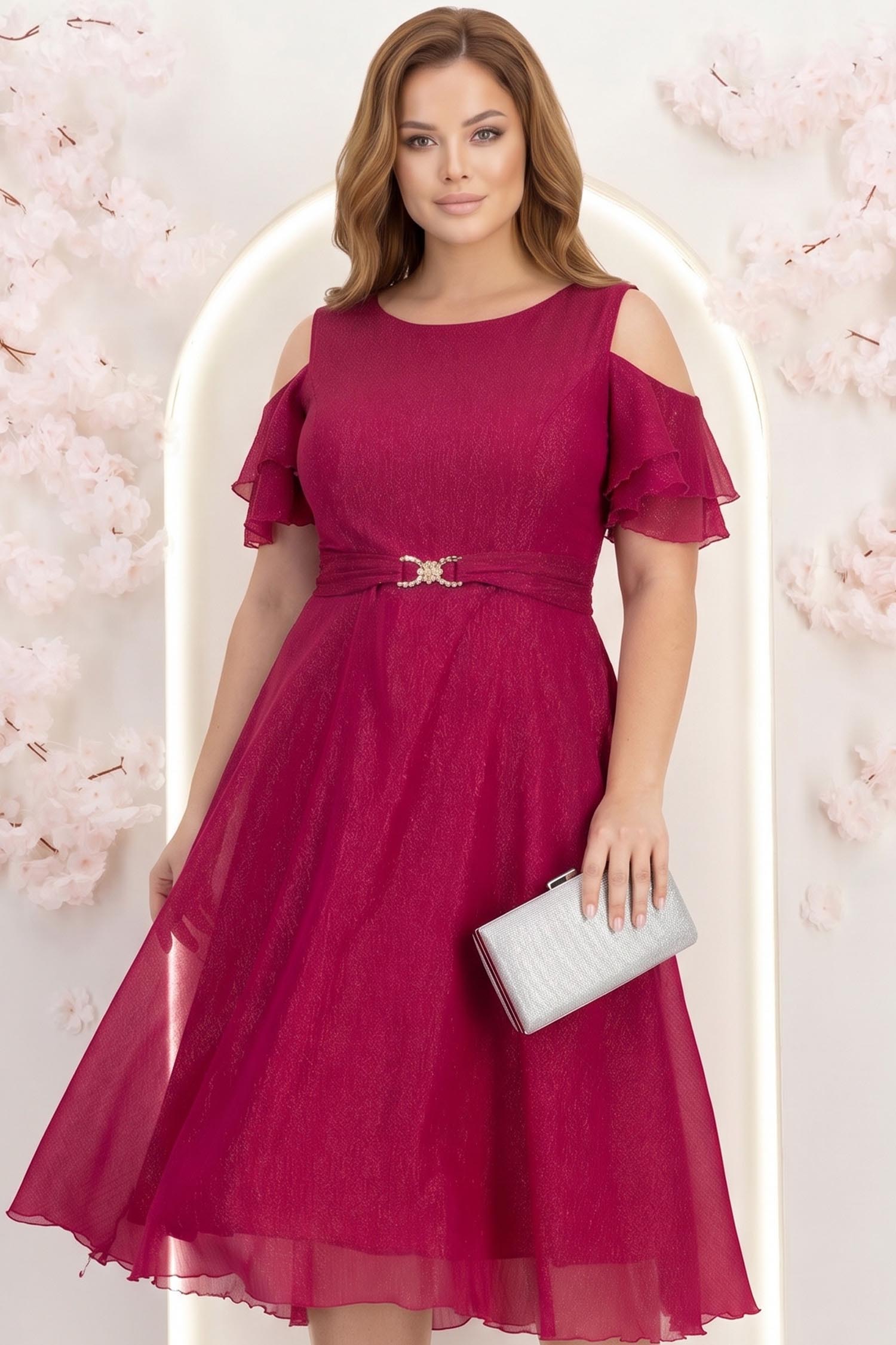 Rochie din voal cu fir lame zmeura midi in clos - StarShinerS 1 - StarShinerS.ro