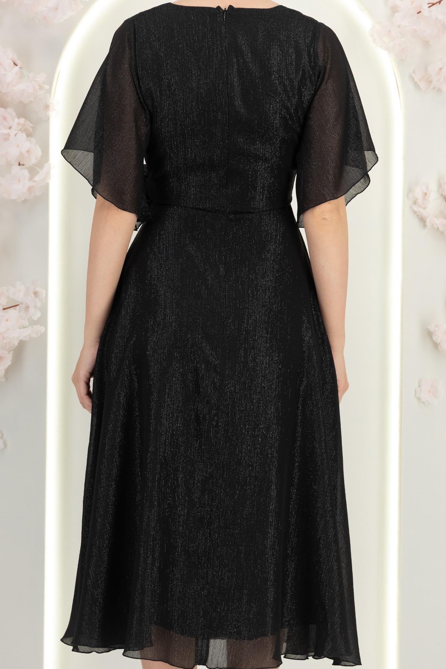 Rochie din voal cu fir lame neagra midi in clos cu brosa - StarShinerS 7 - StarShinerS.ro