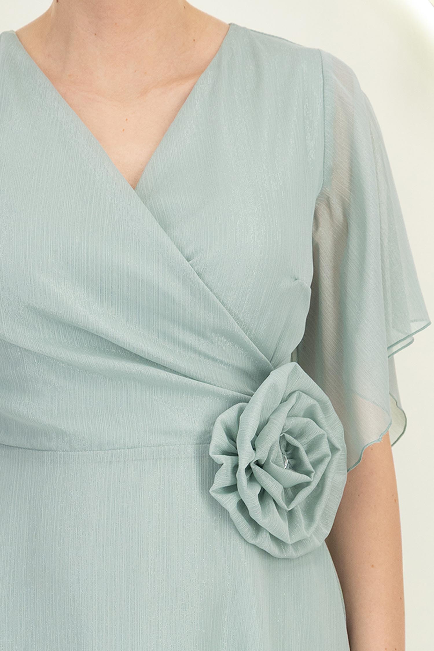 Rochie din voal cu fir lame mint midi in clos cu brosa - StarShinerS 5 - StarShinerS.ro