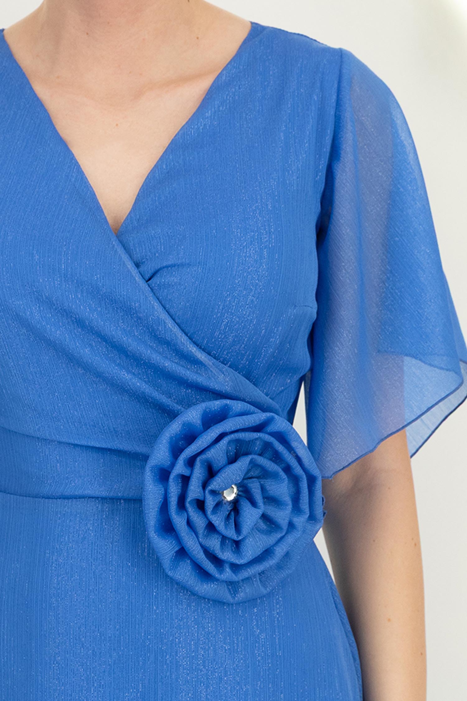 Rochie din voal cu fir lame albastra-deschis midi in clos cu brosa - StarShinerS 5 - StarShinerS.ro