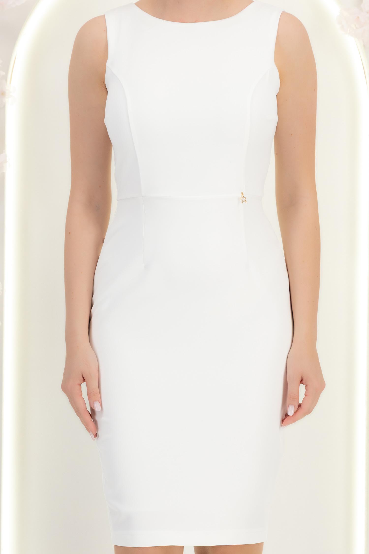 Rochie alba pana la genunchi tip creion - StarShinerS 5 - StarShinerS.ro