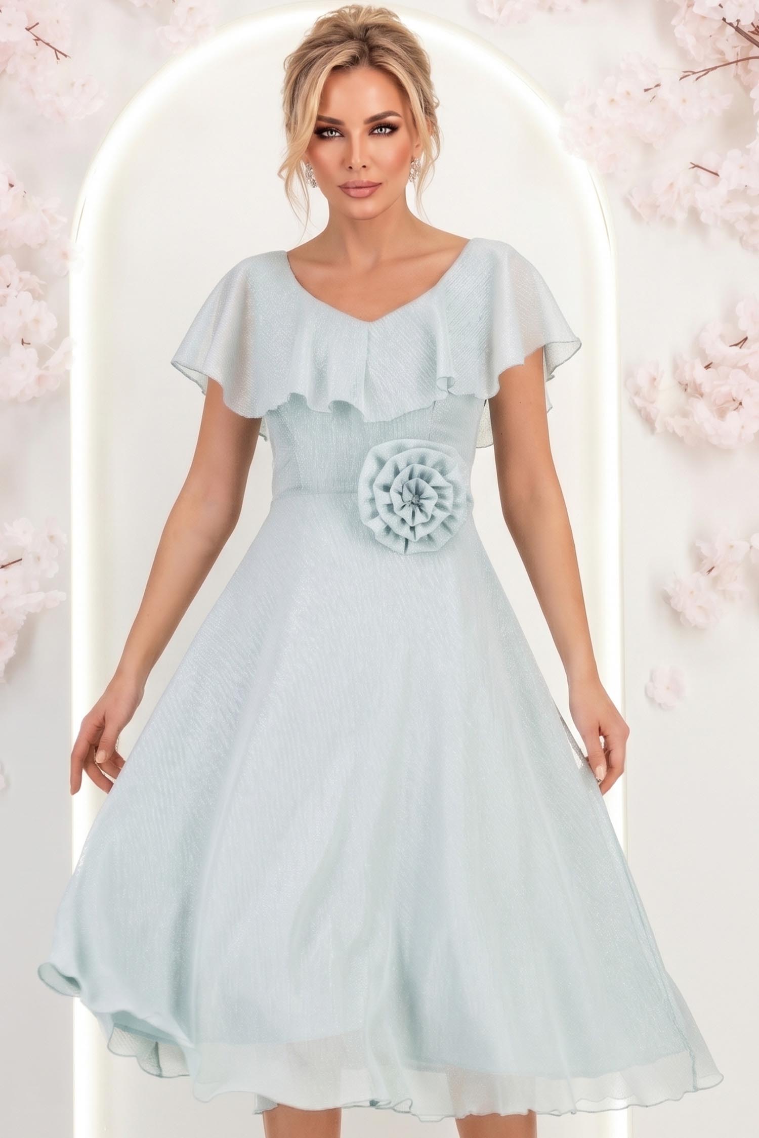 Rochie din voal si fir lame mint midi in clos cu brosa - StarShinerS 2 - StarShinerS.ro
