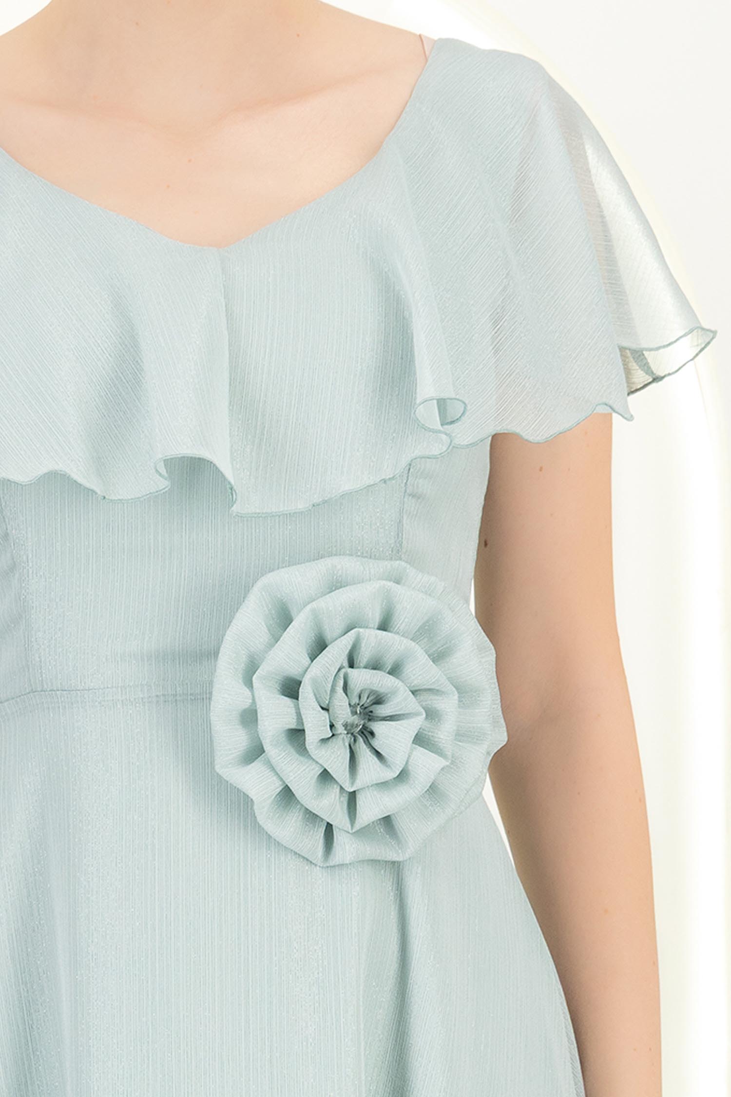 Rochie din voal si fir lame mint midi in clos cu brosa - StarShinerS 3 - StarShinerS.ro