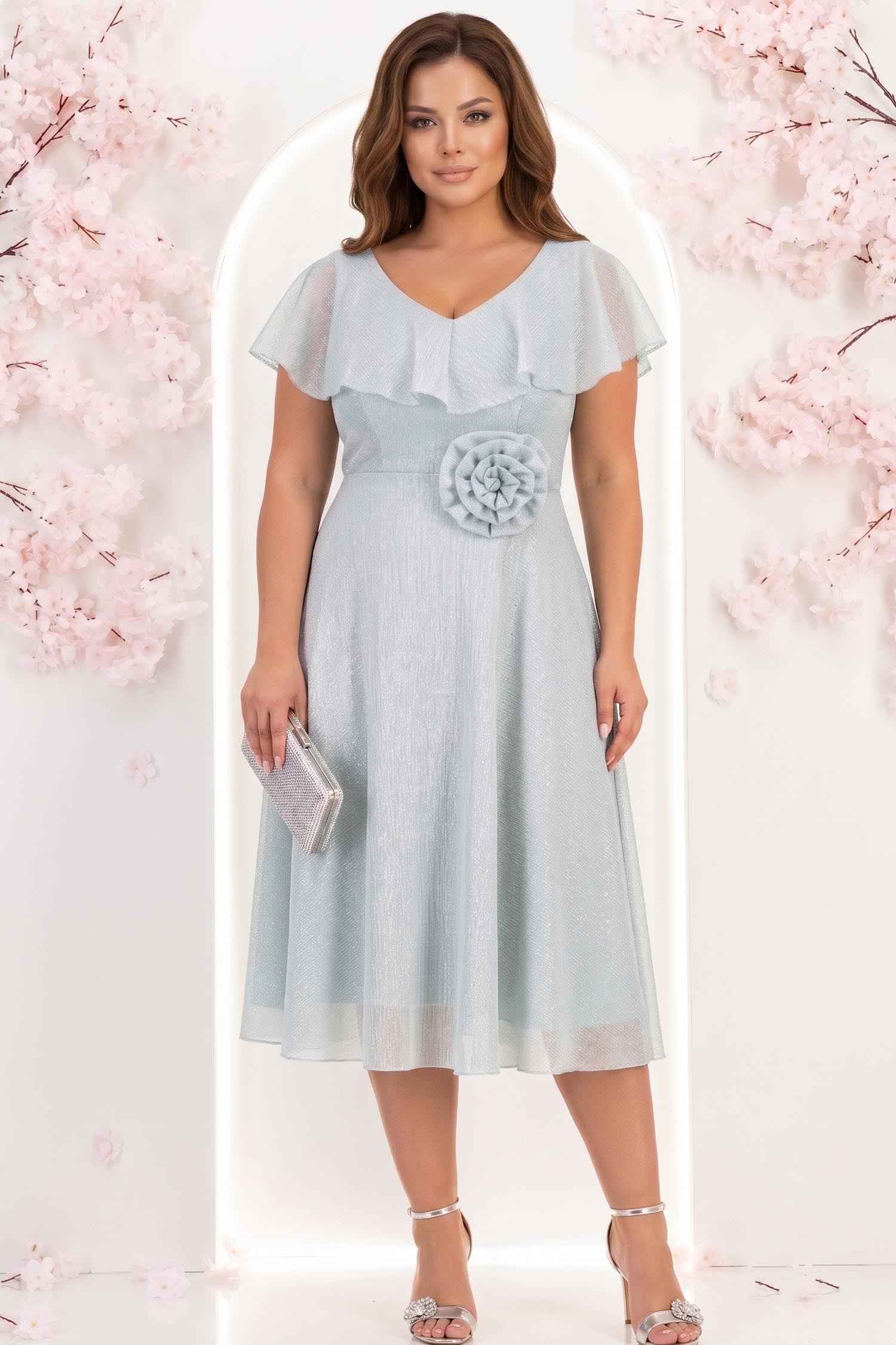 Rochie din voal si fir lame mint midi in clos cu brosa - StarShinerS 1 - StarShinerS.ro