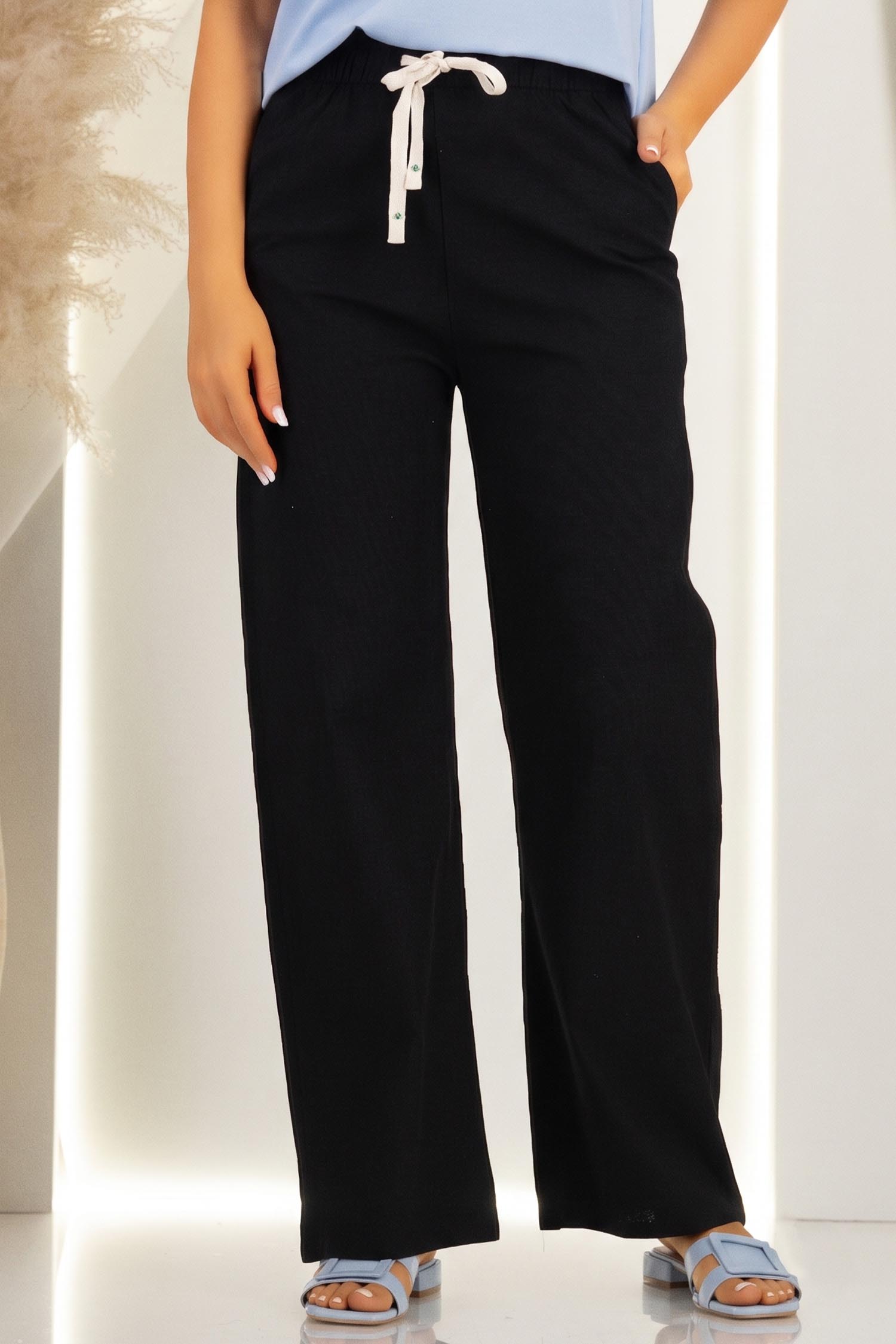 Pantaloni din bumbac negri cu un croi drept si buzunare laterale 3 - StarShinerS.ro