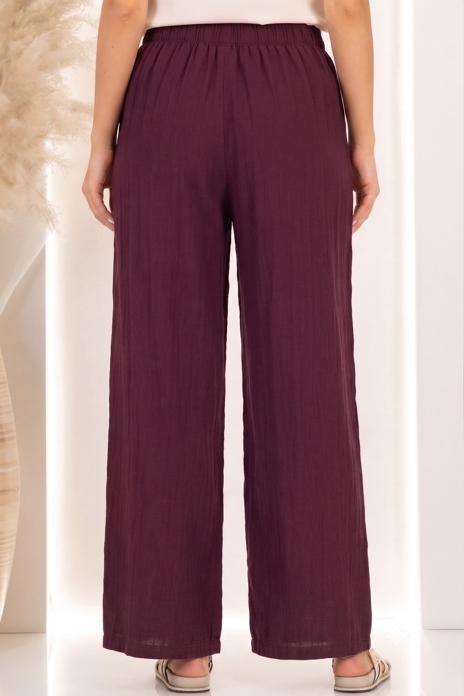 Pantaloni din bumbac visinii cu un croi drept si buzunare laterale 3 - StarShinerS.ro