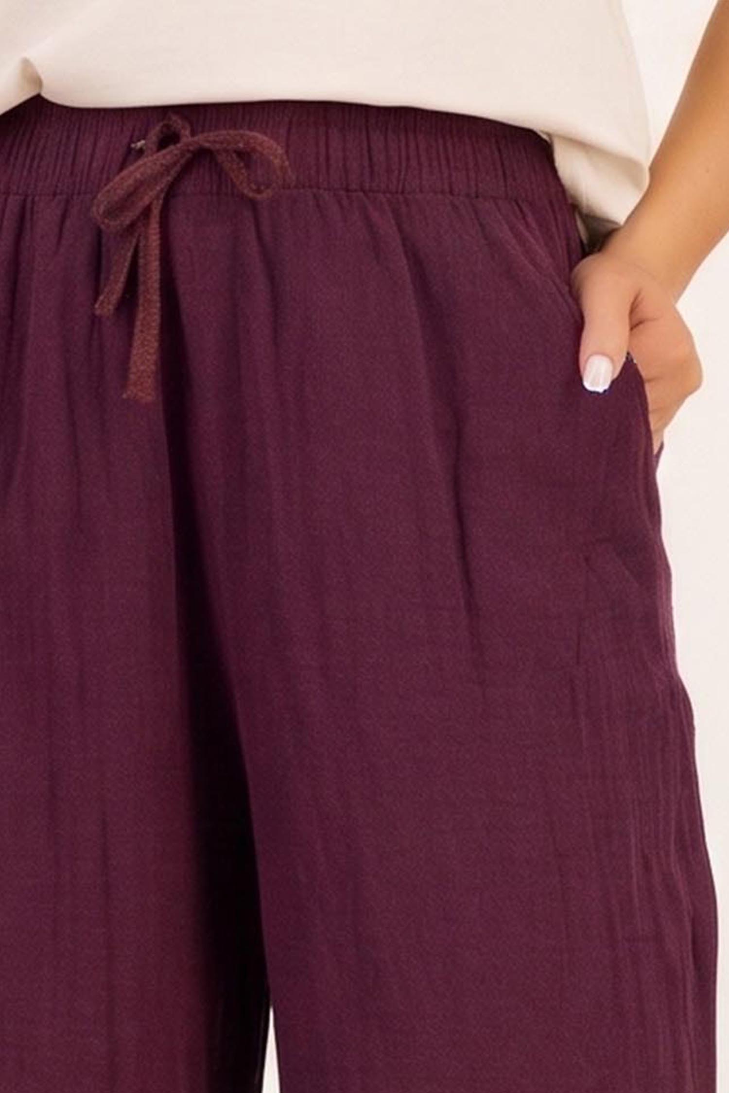 Pantaloni din bumbac visinii cu un croi drept si buzunare laterale 4 - StarShinerS.ro