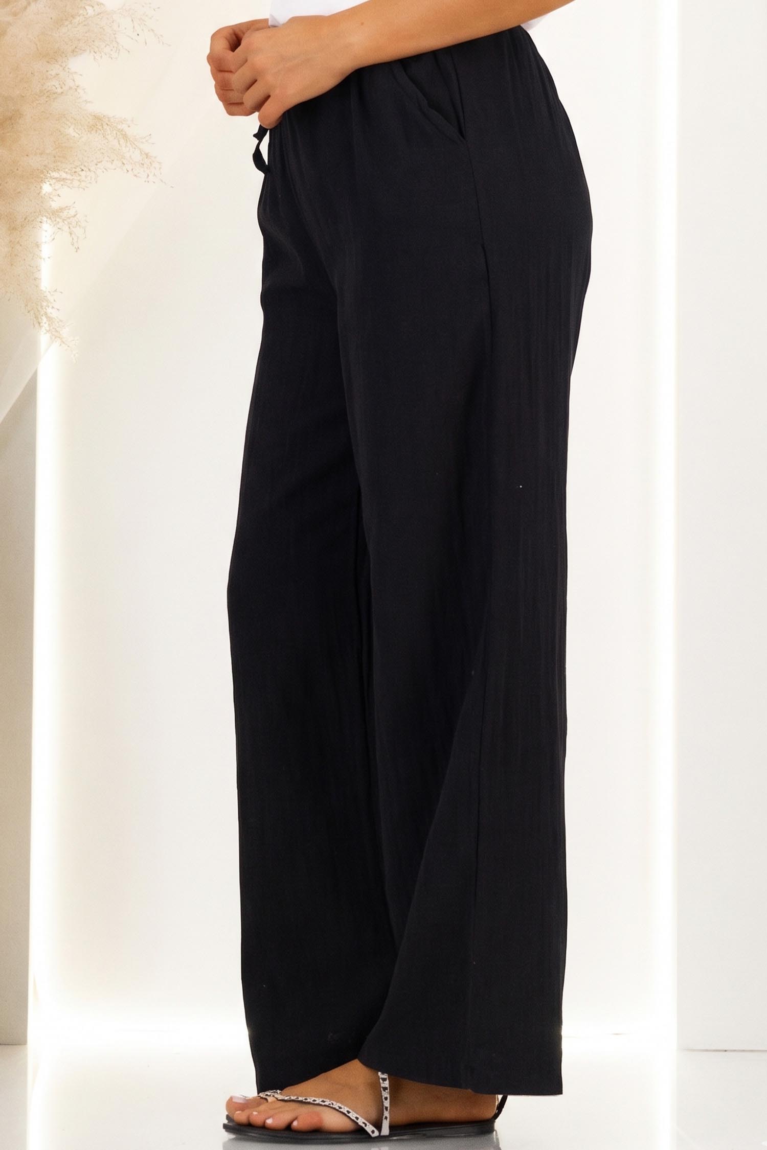 Pantaloni din bumbac negri cu un croi drept si buzunare laterale 3 - StarShinerS.ro