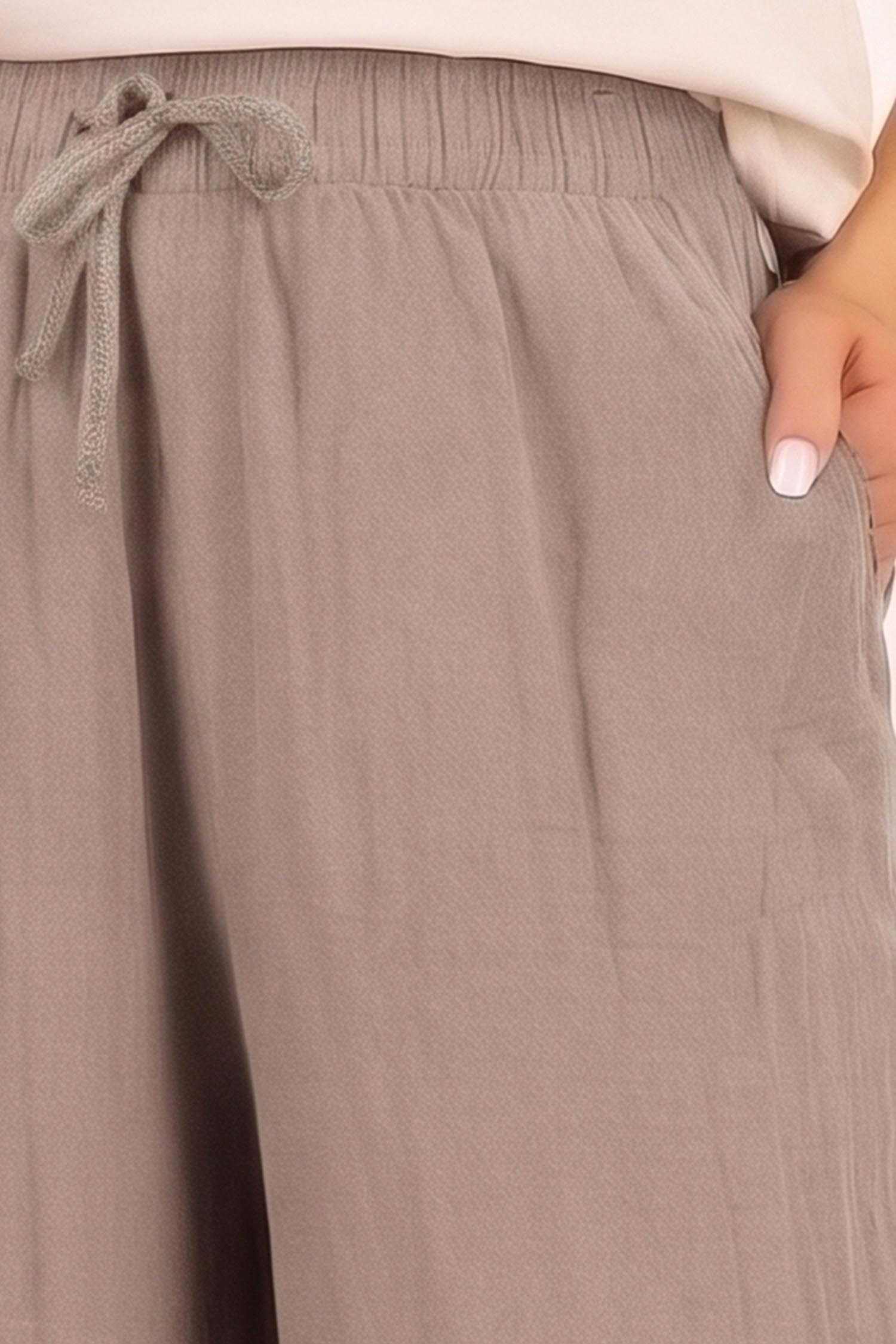 Pantaloni din bumbac bej trei sferturi cu croi larg si buzunare laterale 4 - StarShinerS.ro