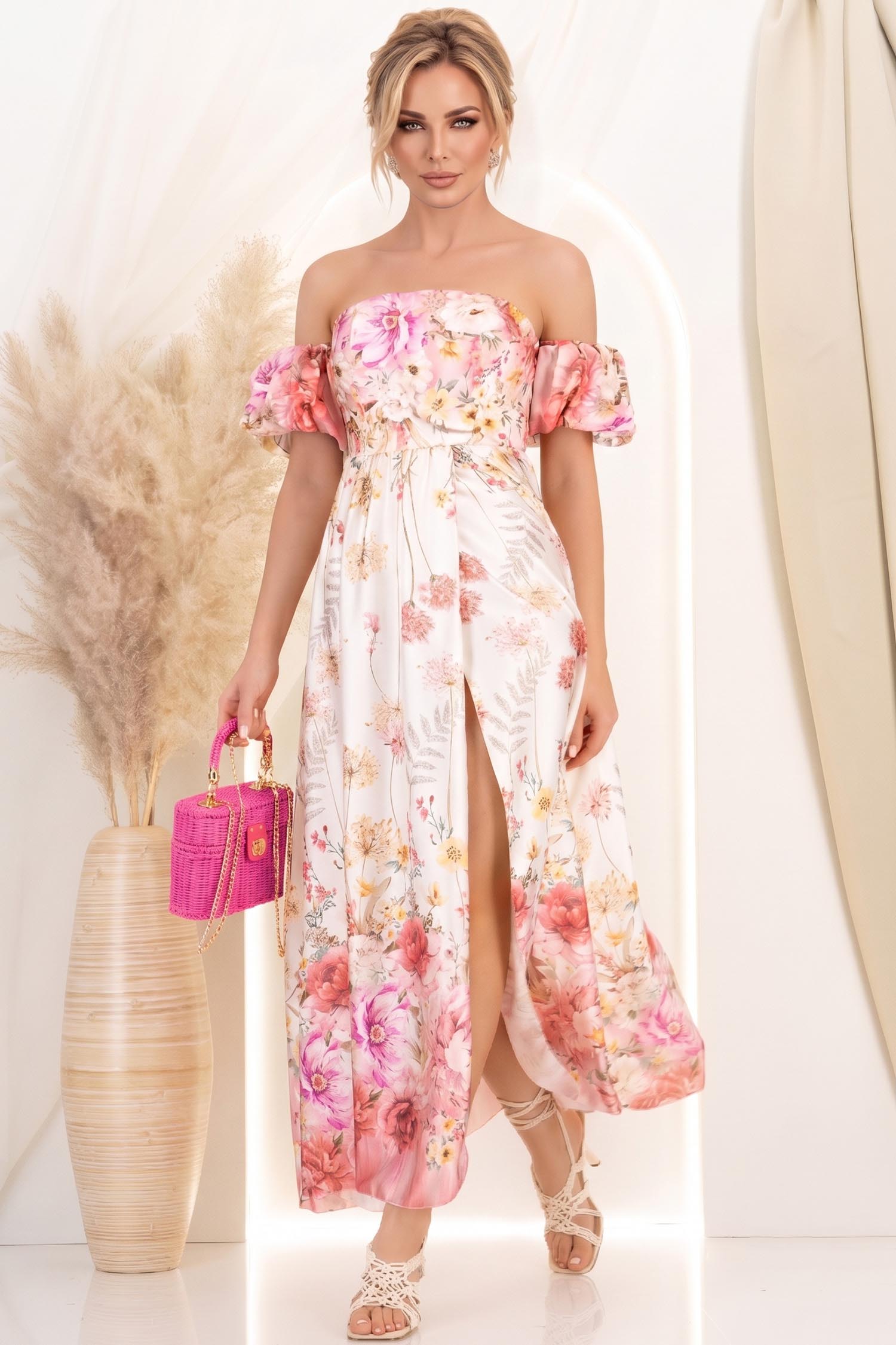 Rochie din satin roz lunga in clos cu umerii goi 3 - StarShinerS.ro