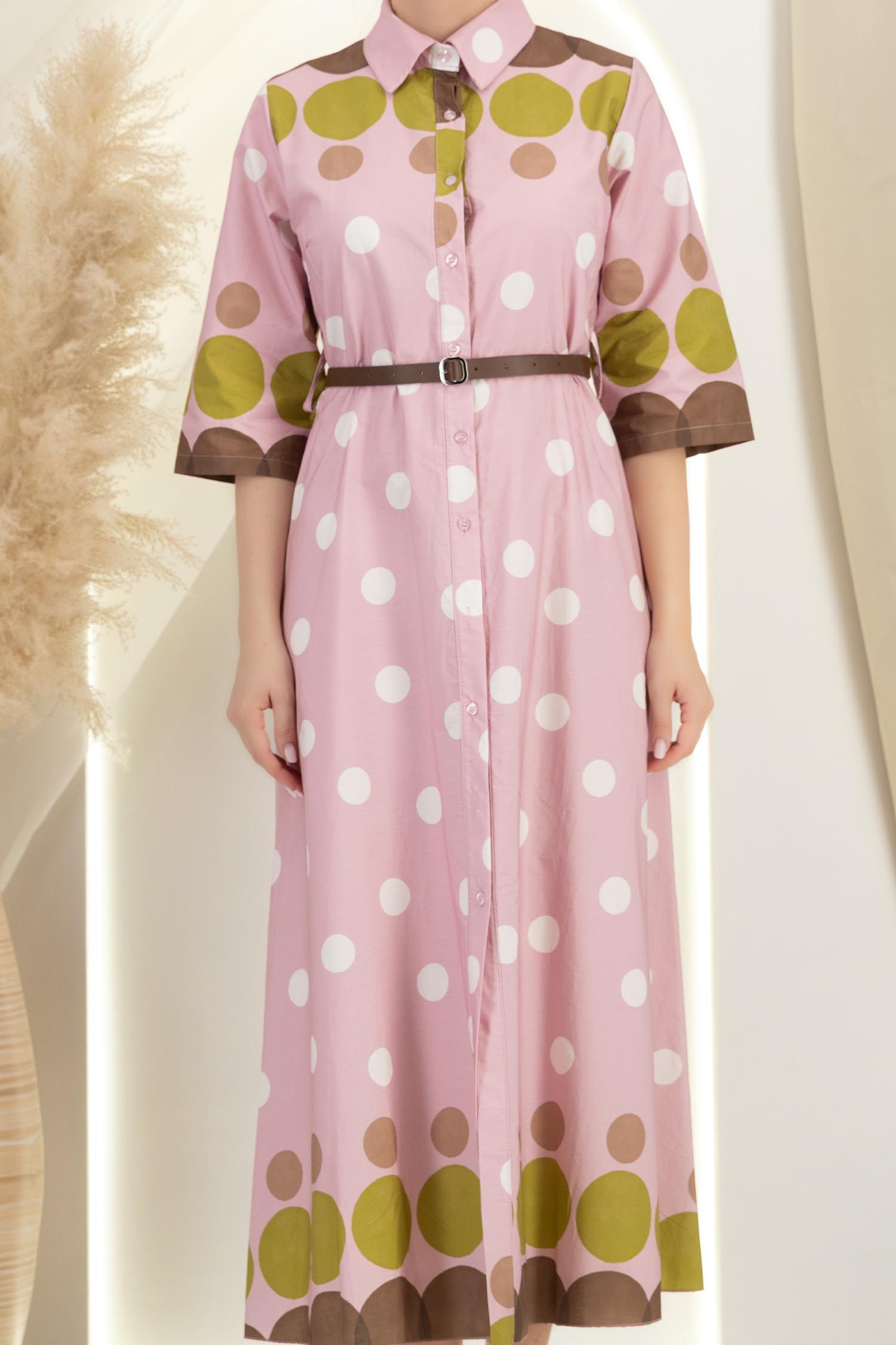 Rochie din bumbac roz in clos midi cu accesoriu tip curea 5 - StarShinerS.ro