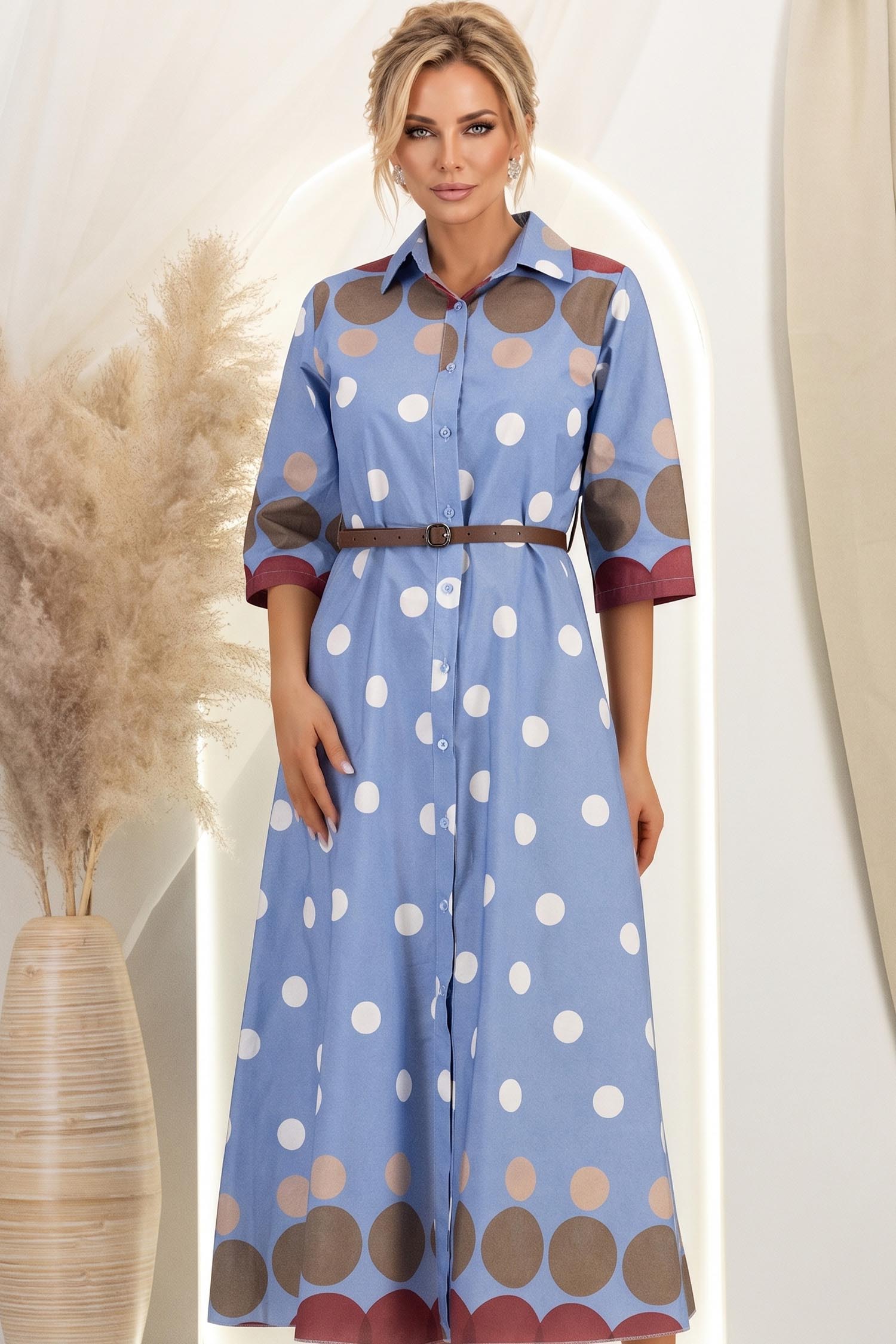 Rochie din bumbac albastra-deschis in clos midi cu accesoriu tip curea 2 - StarShinerS.ro