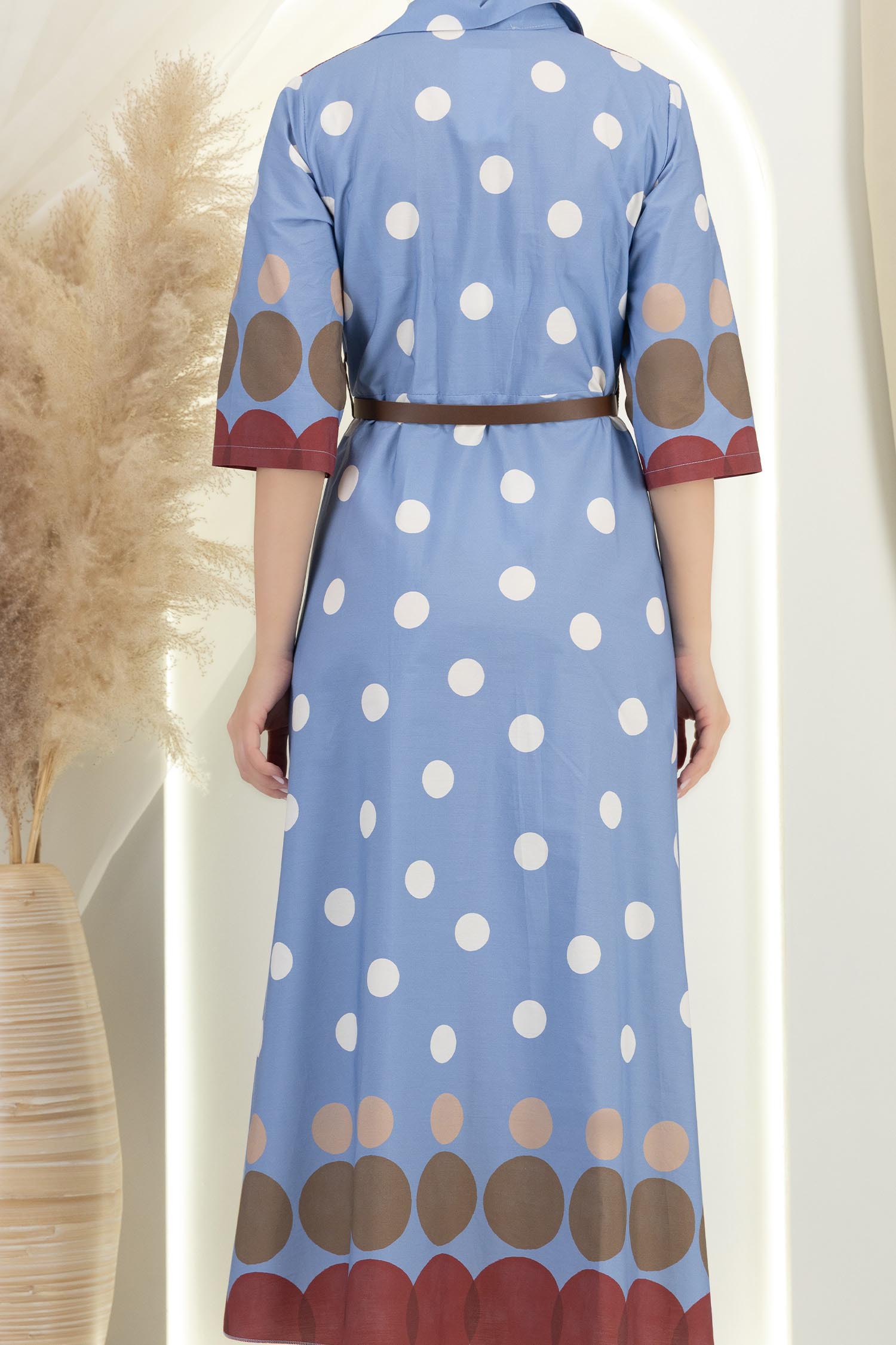 Rochie din bumbac albastra-deschis in clos midi cu accesoriu tip curea 6 - StarShinerS.ro