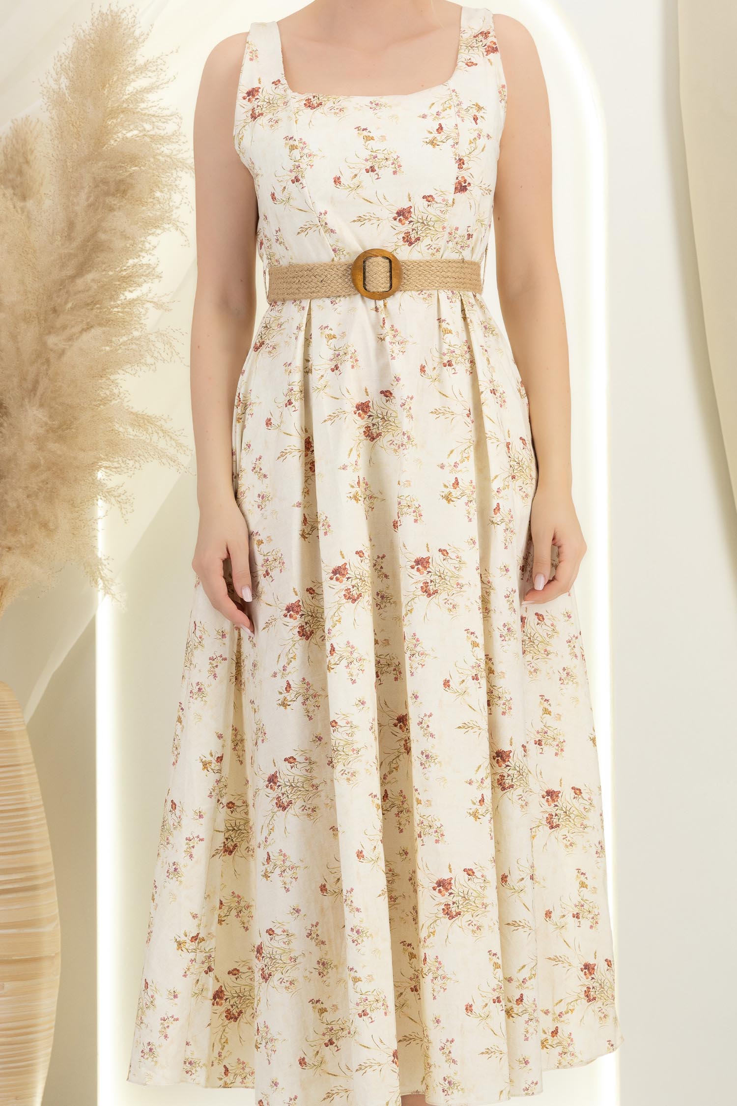 Rochie din bumbac crem lunga clos cu elastic in talie si buzunare laterale 4 - StarShinerS.ro
