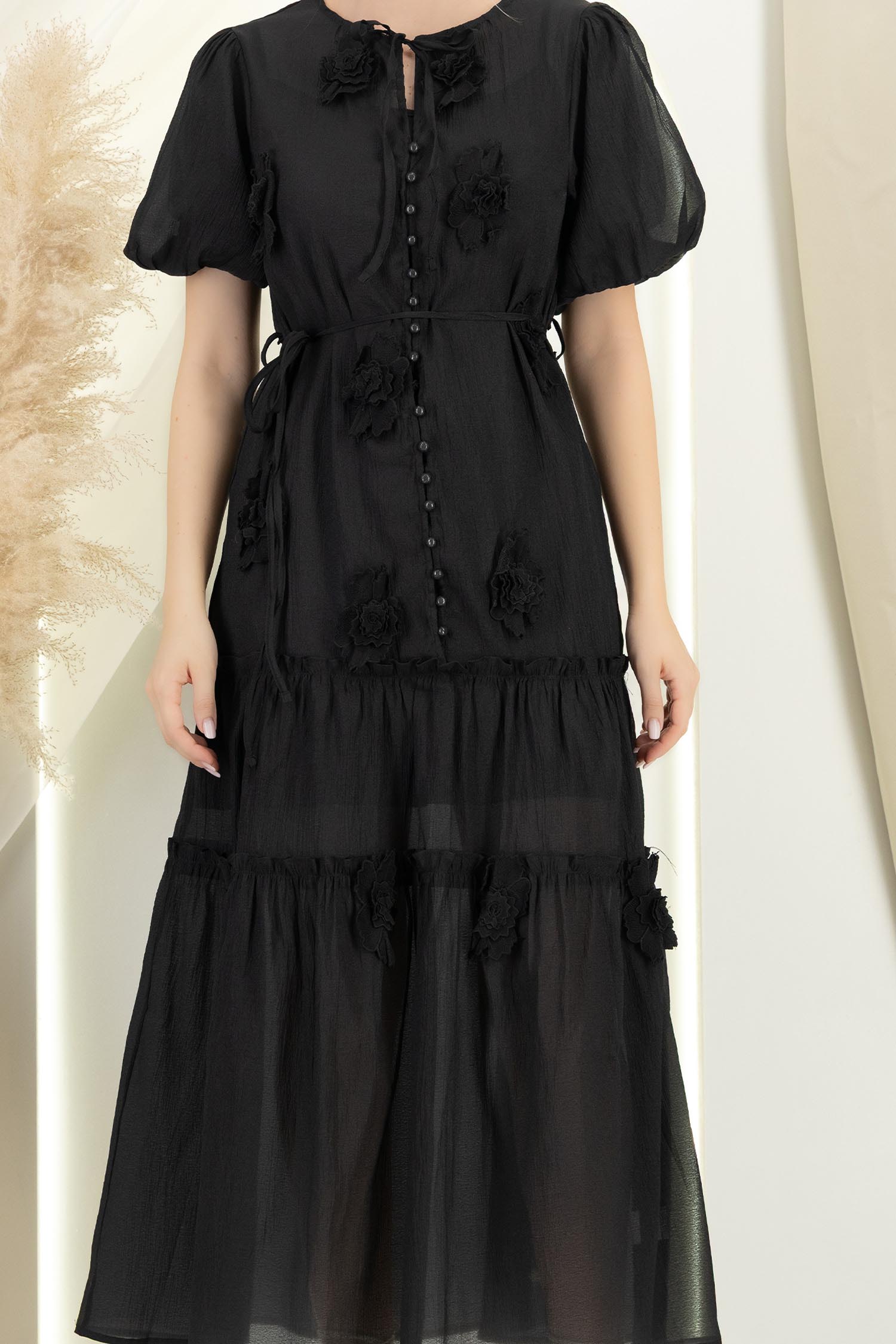 Rochie din material fin la atingere neagra midi cu croi larg 4 - StarShinerS.ro