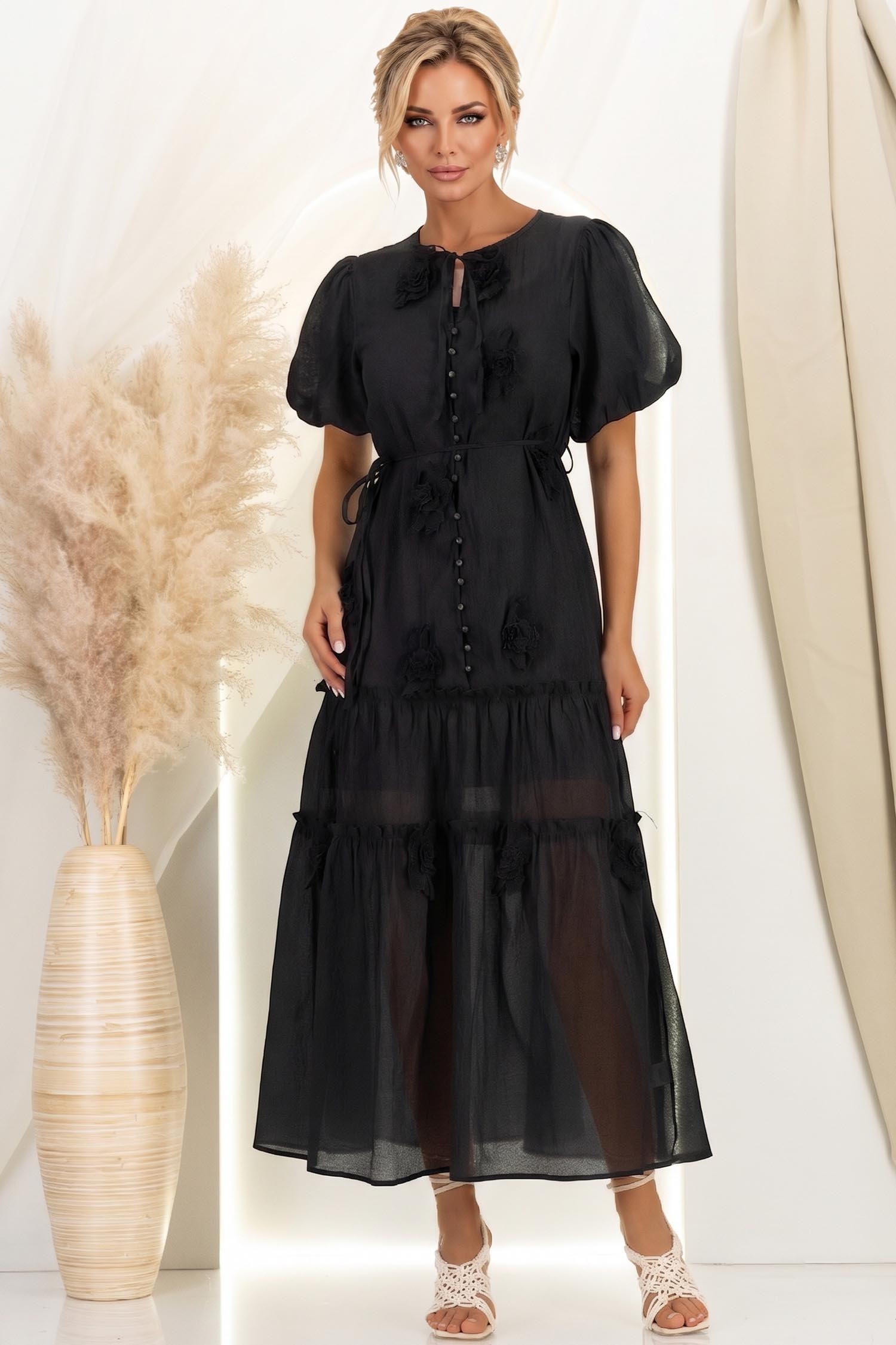 Rochie din material fin la atingere neagra midi cu croi larg 2 - StarShinerS.ro
