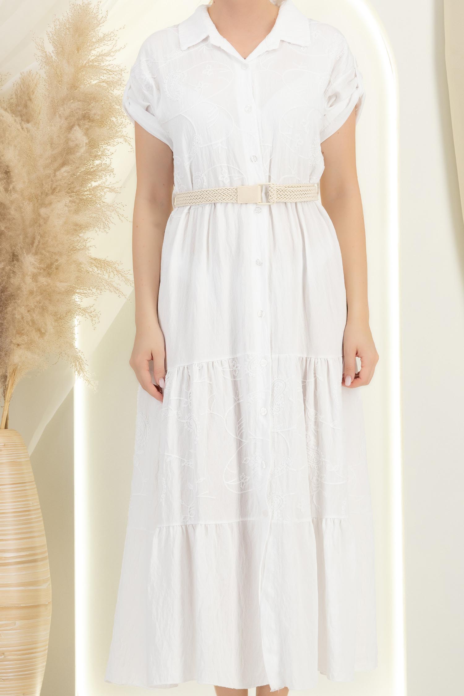Rochie de plaja din viscoza alba lunga cu croi larg si curea 5 - StarShinerS.ro