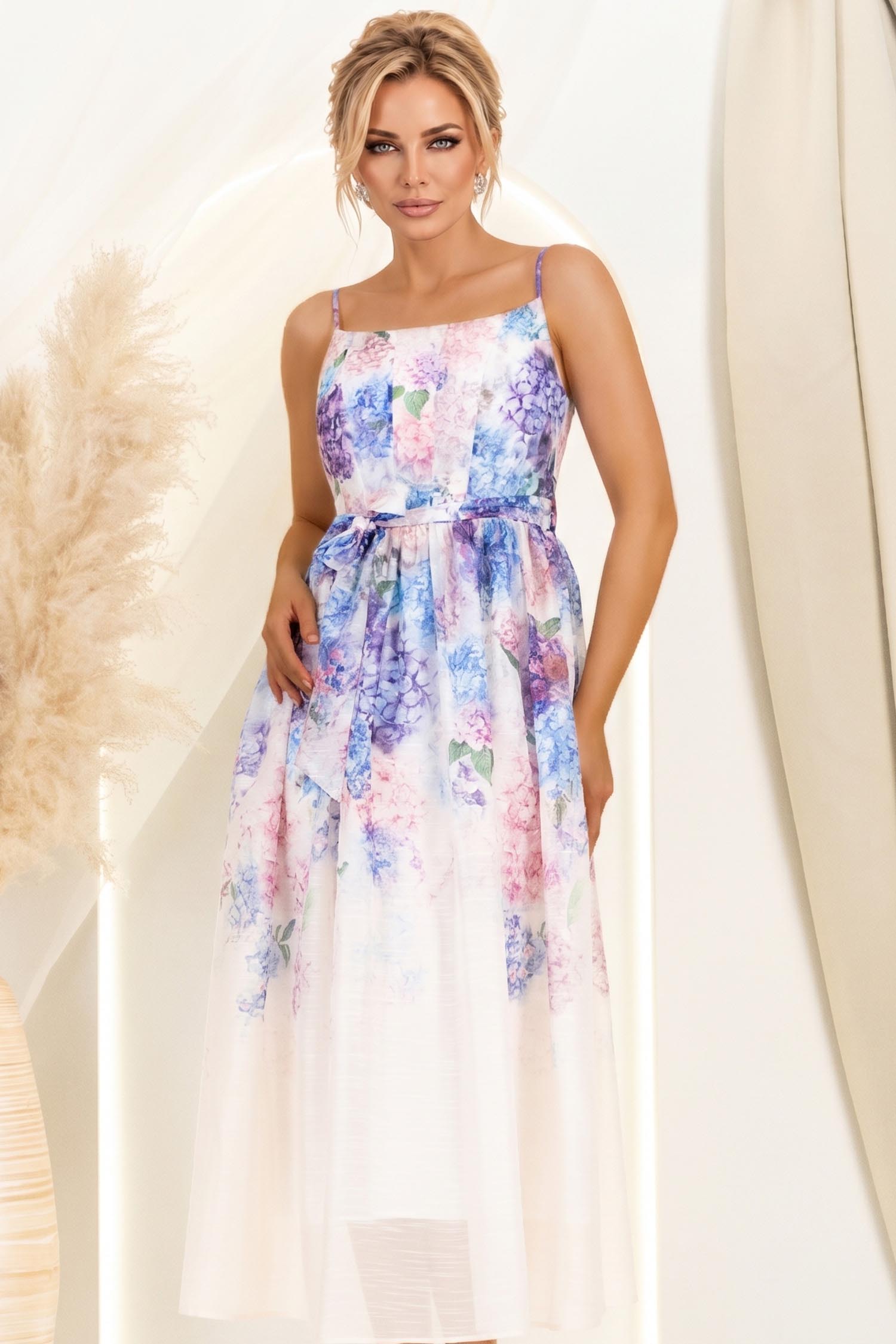 Rochie din material fin la atingere mov imprimata midi in clos cu cordon 2 - StarShinerS.ro