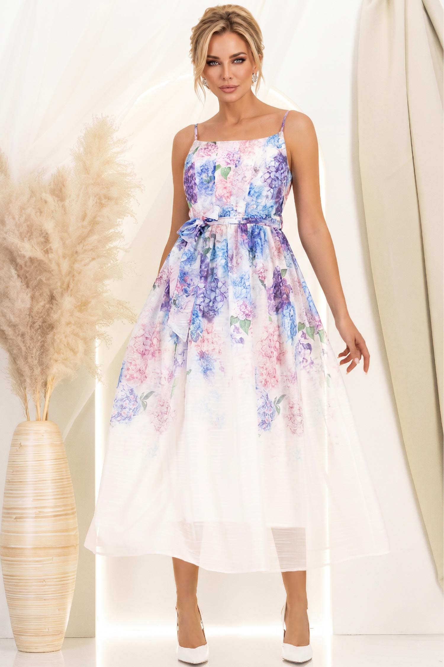 Rochie din material fin la atingere mov imprimata midi in clos cu cordon 3 - StarShinerS.ro