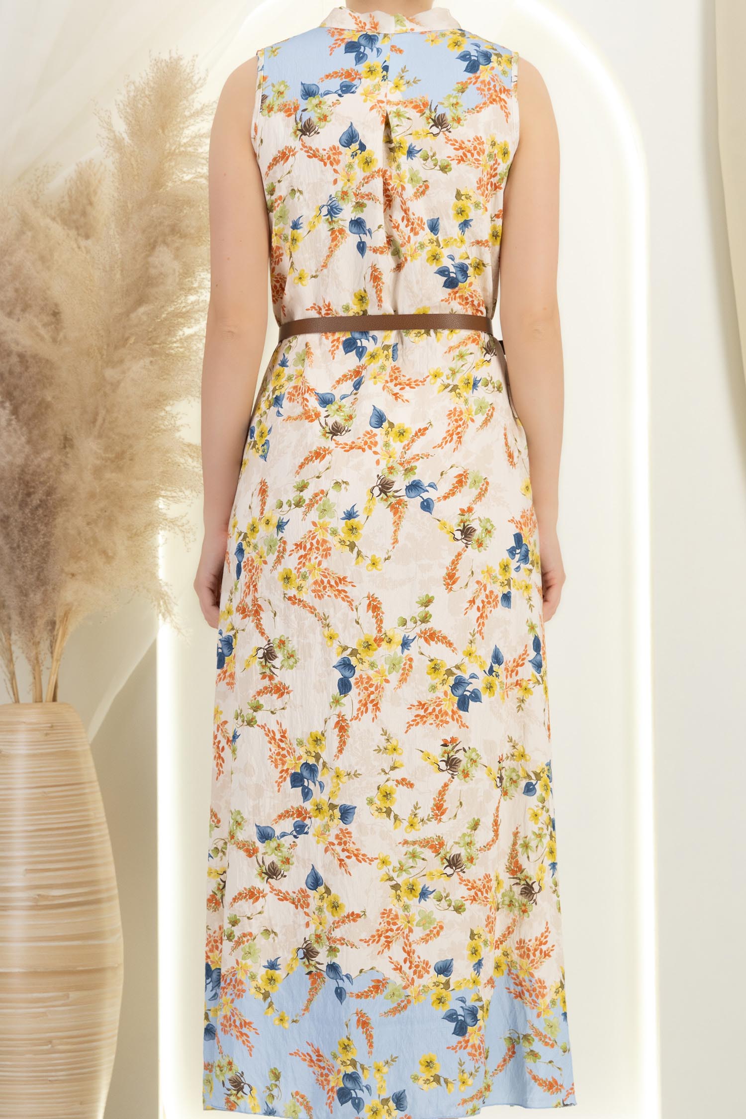 Rochie din viscoza crem lunga cu croi larg si guler tip esarfa 6 - StarShinerS.ro