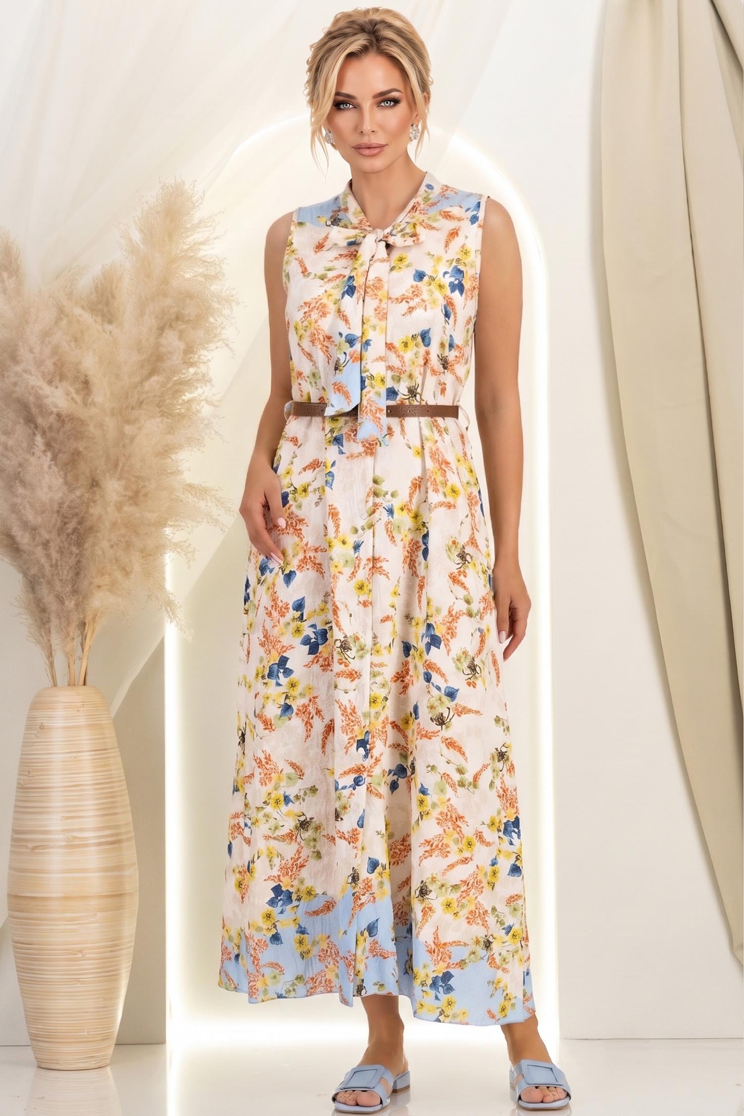 Rochie din viscoza crem lunga cu croi larg si guler tip esarfa 2 - StarShinerS.ro