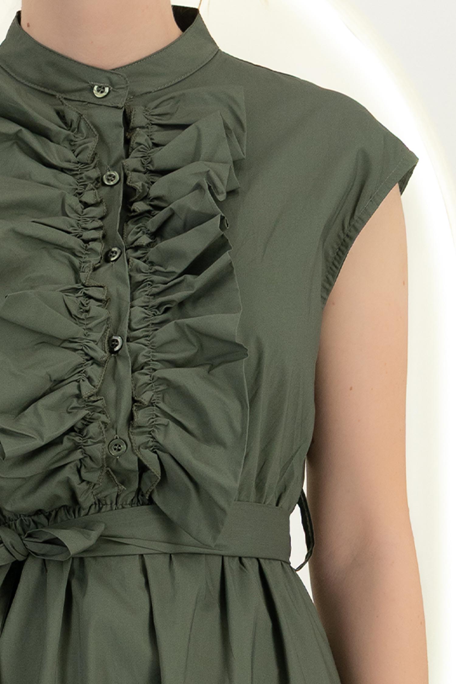 Rochie din bumbac kaki midi in clos cu volanase si cordon in talie 3 - StarShinerS.ro
