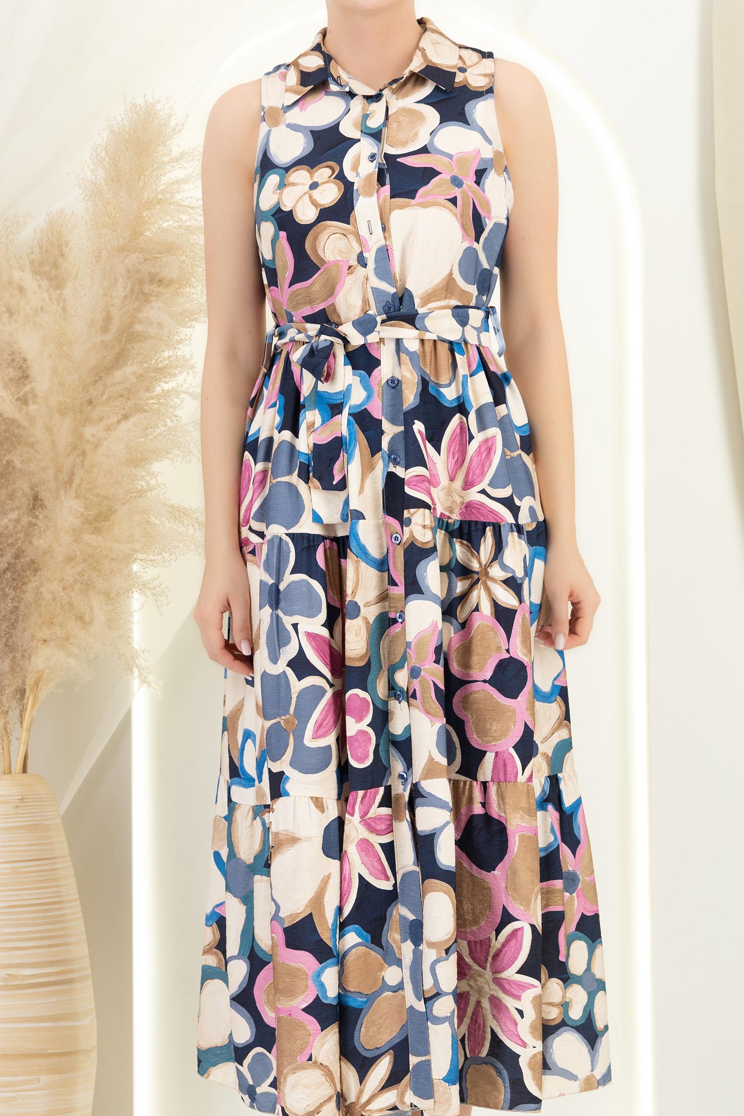 Rochie din viscoza bleumarin midi cu croi larg si cordon detasabil 5 - StarShinerS.ro