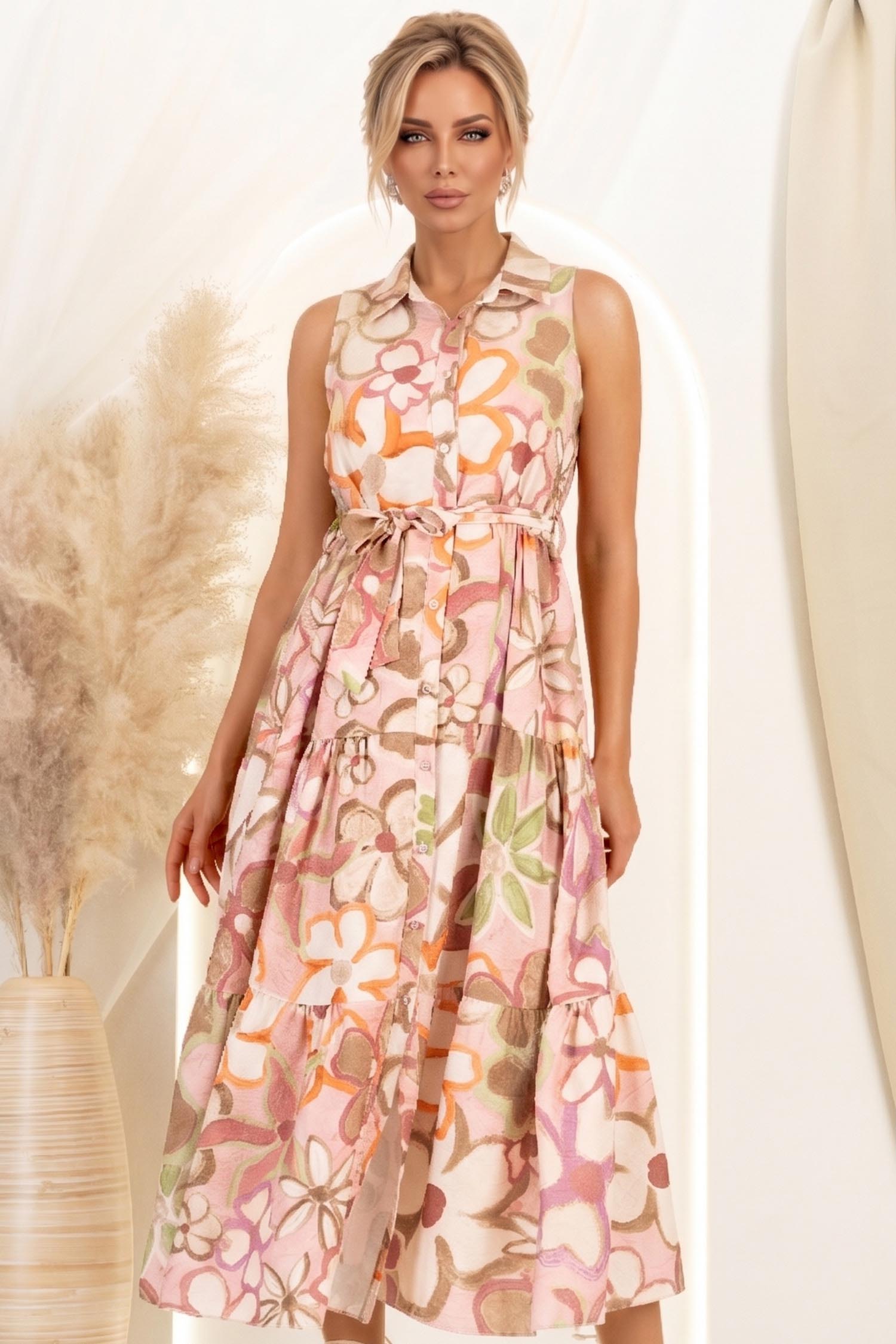 Rochie din viscoza roz midi cu croi larg si cordon detasabil 3 - StarShinerS.ro