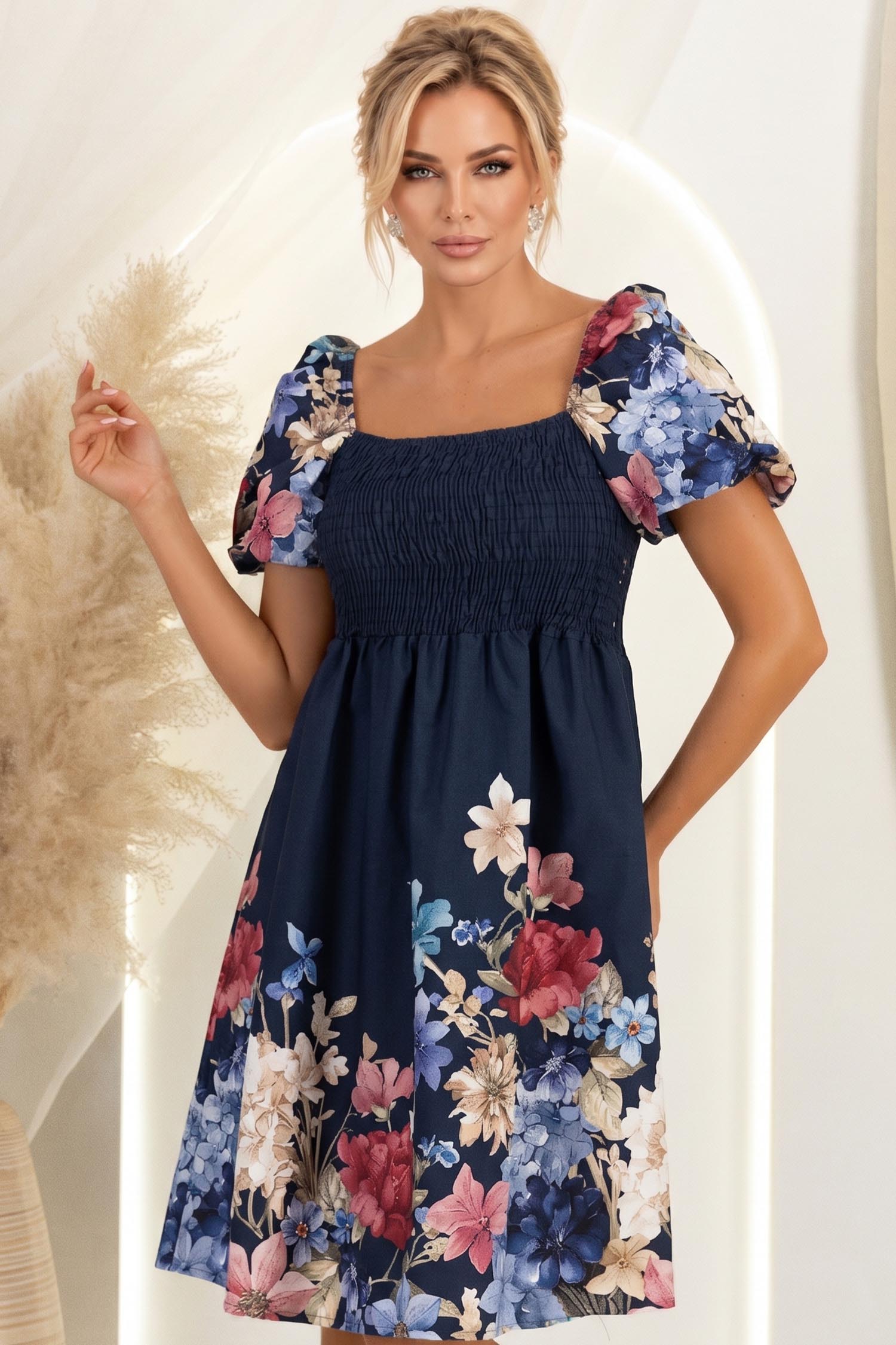 Rochie din bumbac bleumarin scurta in clos cu umerii goi 2 - StarShinerS.ro