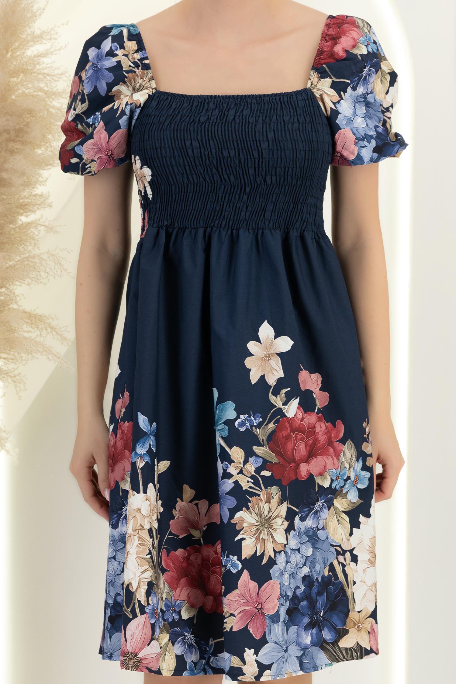 Rochie din bumbac bleumarin scurta in clos cu umerii goi 5 - StarShinerS.ro