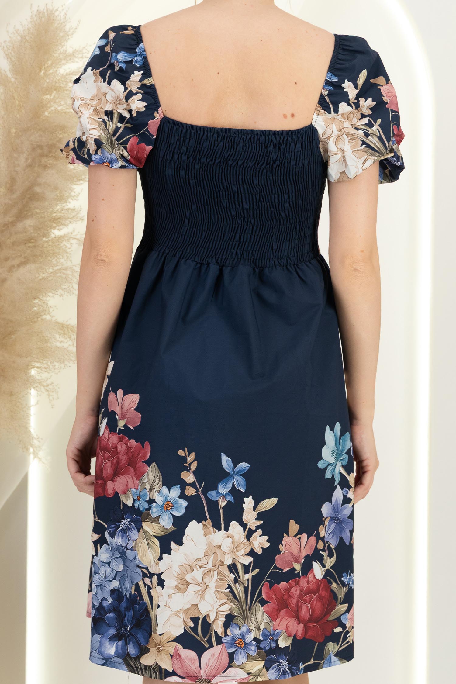 Rochie din bumbac bleumarin scurta in clos cu umerii goi 6 - StarShinerS.ro