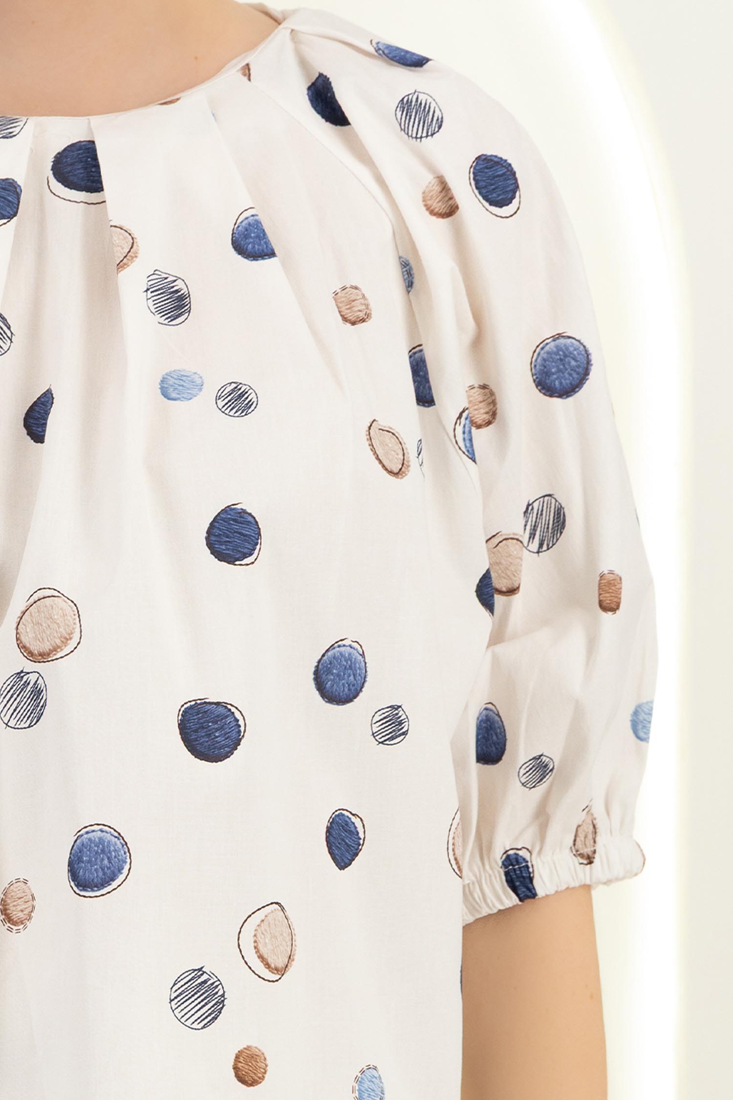 Bluza dama din bumbac alba cu croi larg si buline bleumarin 4 - StarShinerS.ro