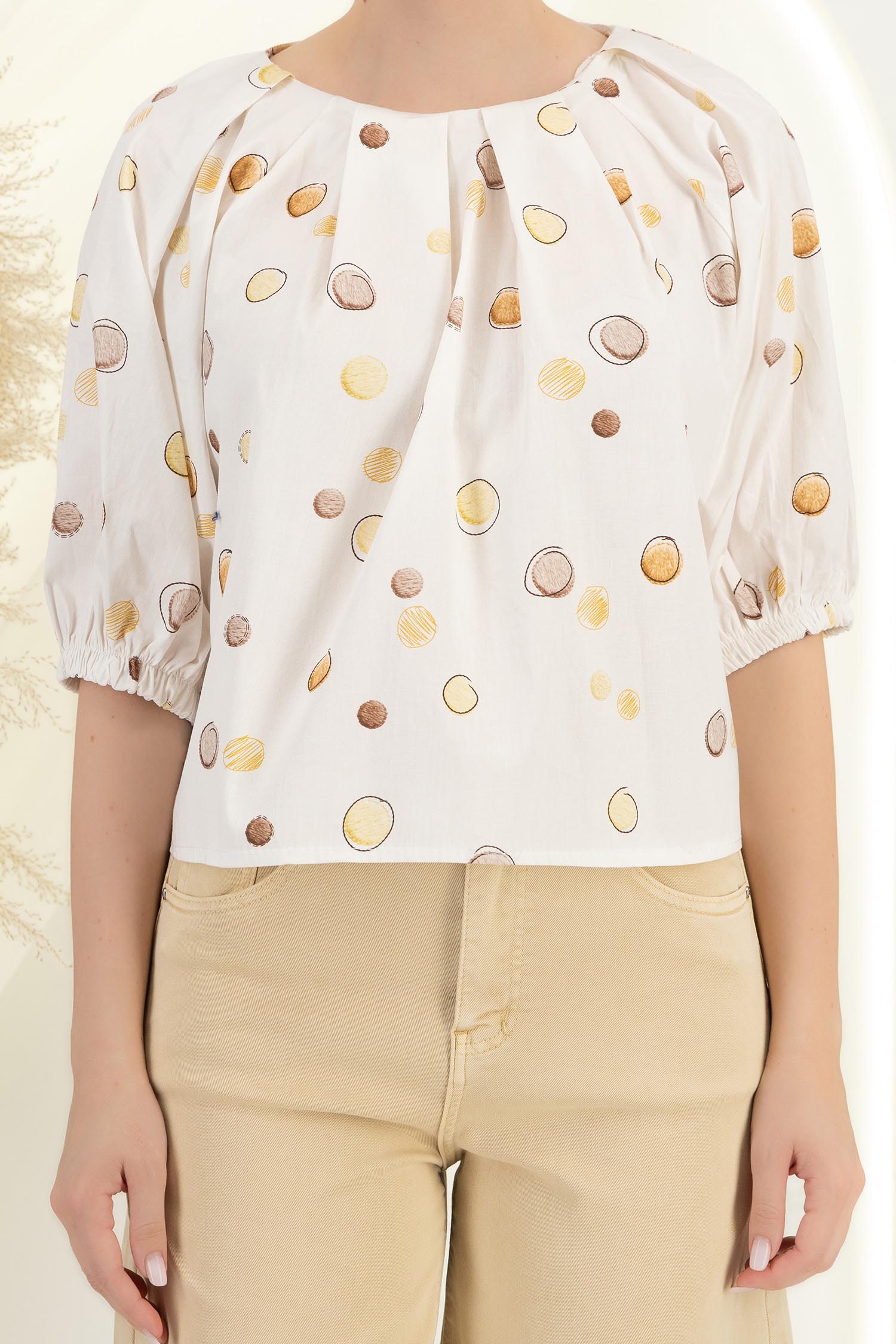 Bluza dama din bumbac alba cu croi larg si buline galbene 5 - StarShinerS.ro