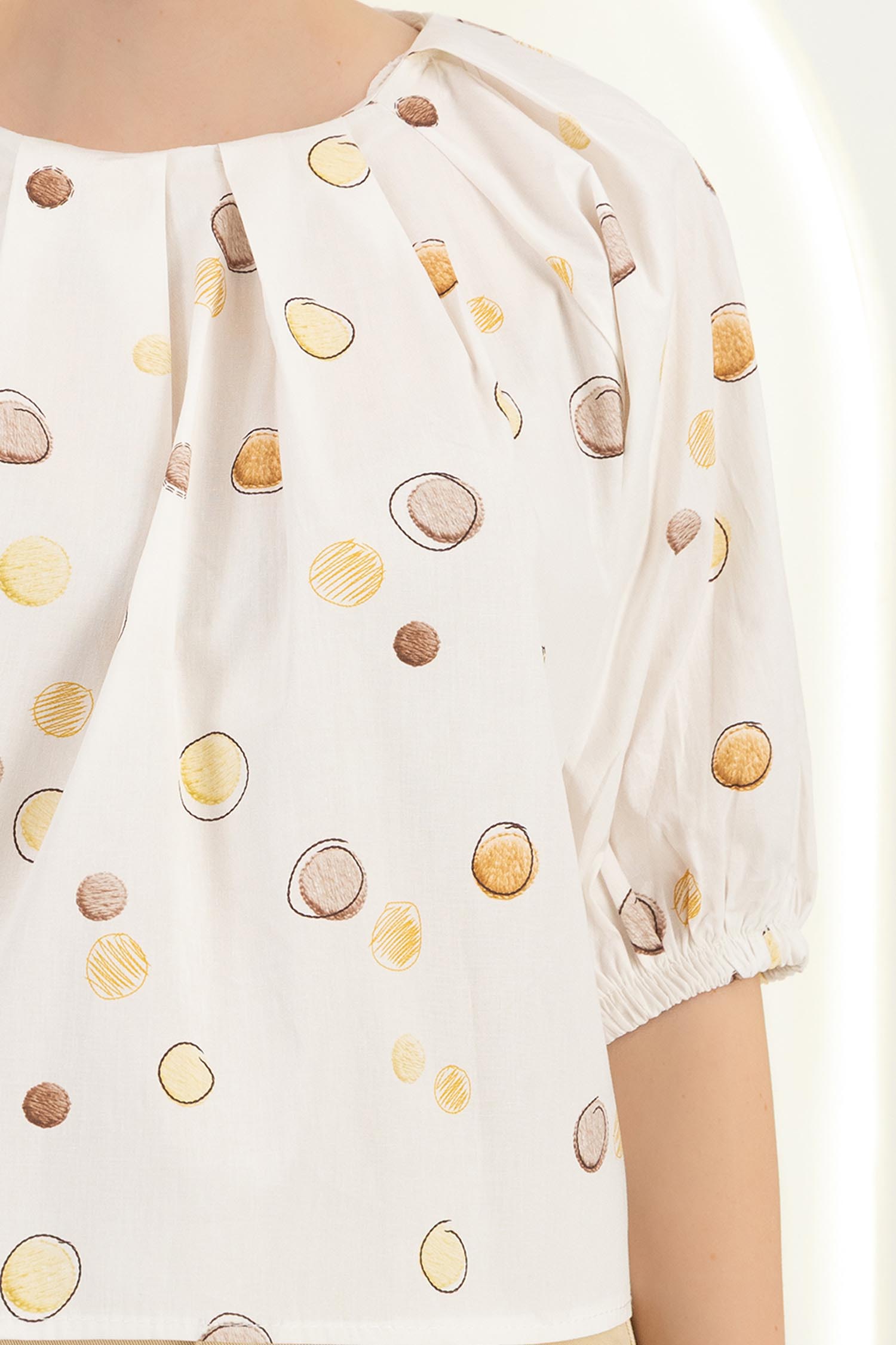 Bluza dama din bumbac alba cu croi larg si buline galbene 4 - StarShinerS.ro