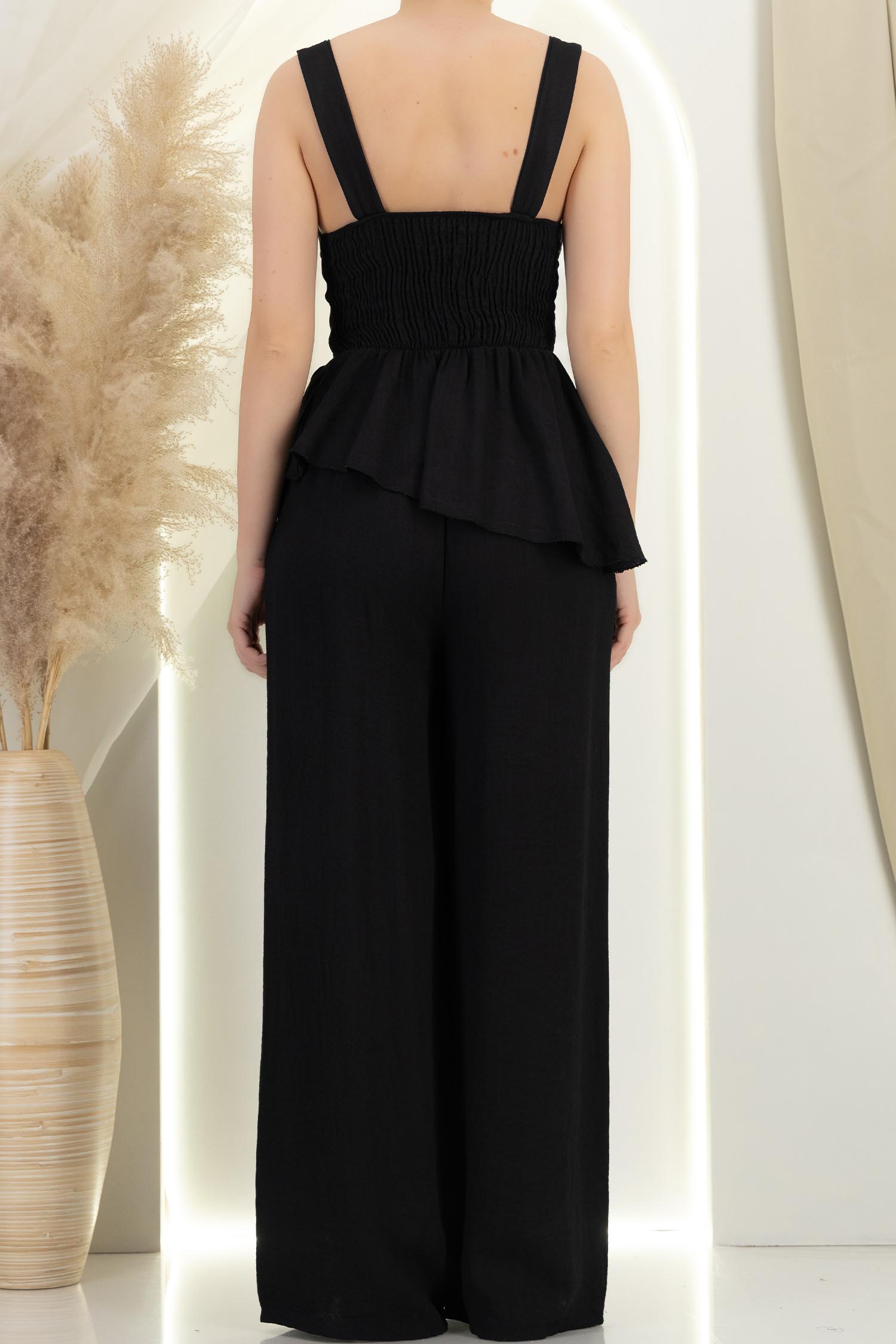 Compleu din viscoza neagra cu croi larg si top cu peplum 6 - StarShinerS.ro